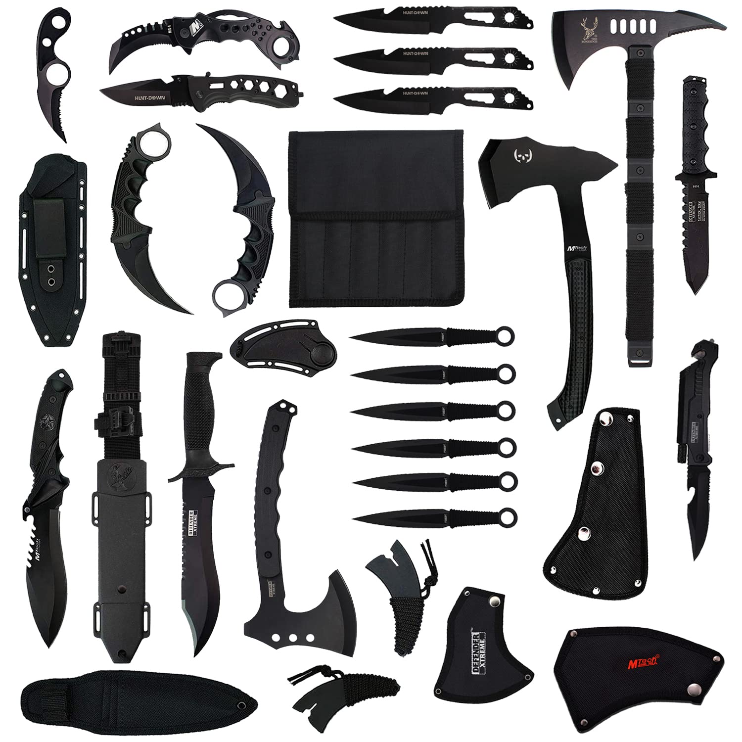 23-Piece Tactical Survival Knife Set - 3 Fixed Blade Knives, 3 Hatchet Axes, 2 Karambit Knives, Folding Karambit, 2 Multitool Pocket Knives, Mini Neck Knife & 9 Throwing Knives | Outdoor Camping, Hunting, Emergency Preparedness & Survival Gear