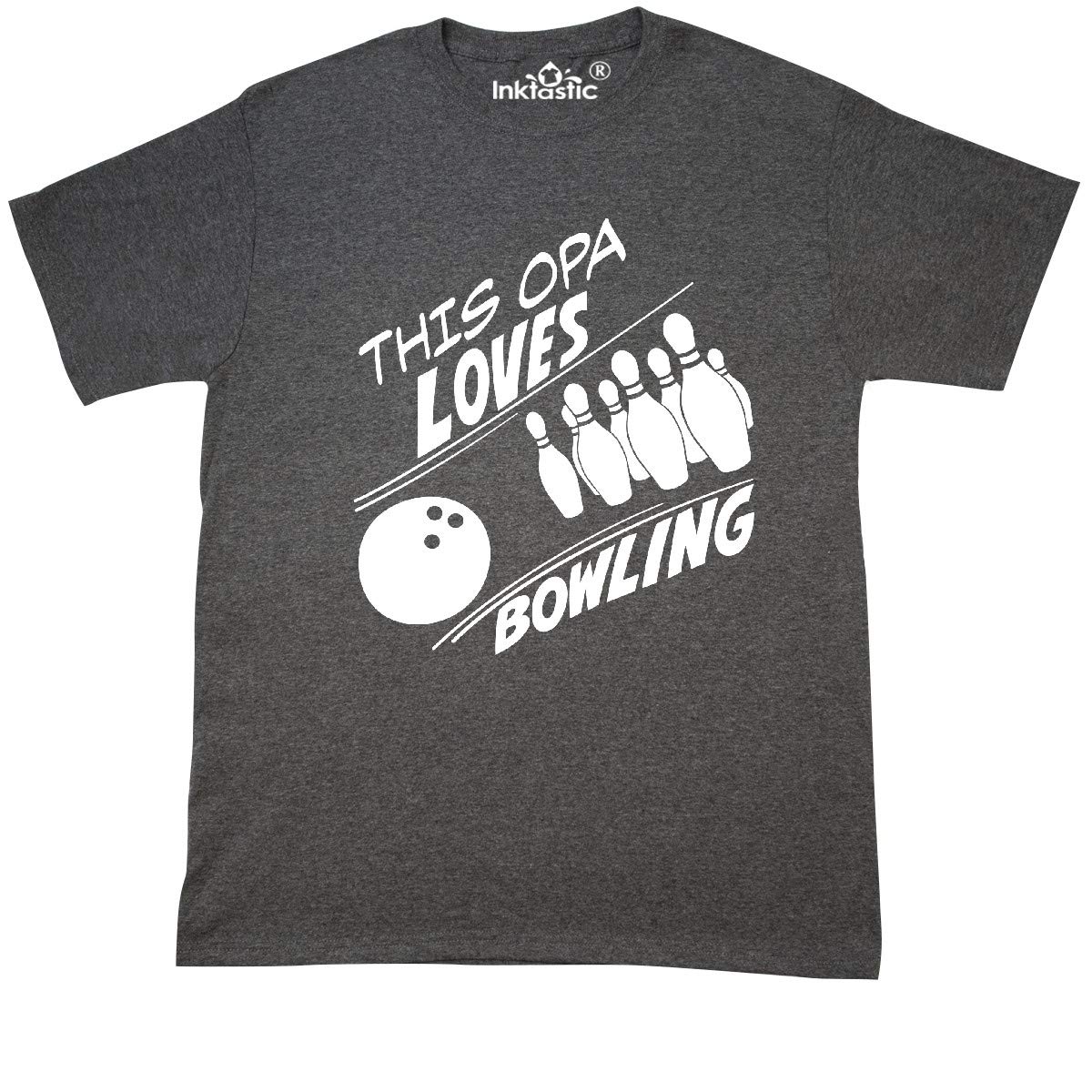 Inktastic This Opa Loves Bowling with Pins and Ball Graphic T-Shirt - Funny Bowling Gift for Dad, Grandpa & Bowlers - Perfect for Bowling Leagues & Casual Wear