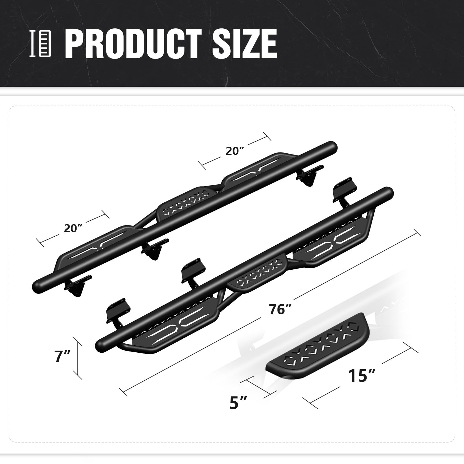 2015-2025 Ford F150 & 2017-2025 Ford F250 F350 Super Duty Crew Cab Running Boards - SuperCrew Cab Compatible Side Steps with Two-Stair Design Nerf Bars (Fits 4 Full-Size Doors) | Off-Road Adventure & Daily Driving Side Steps