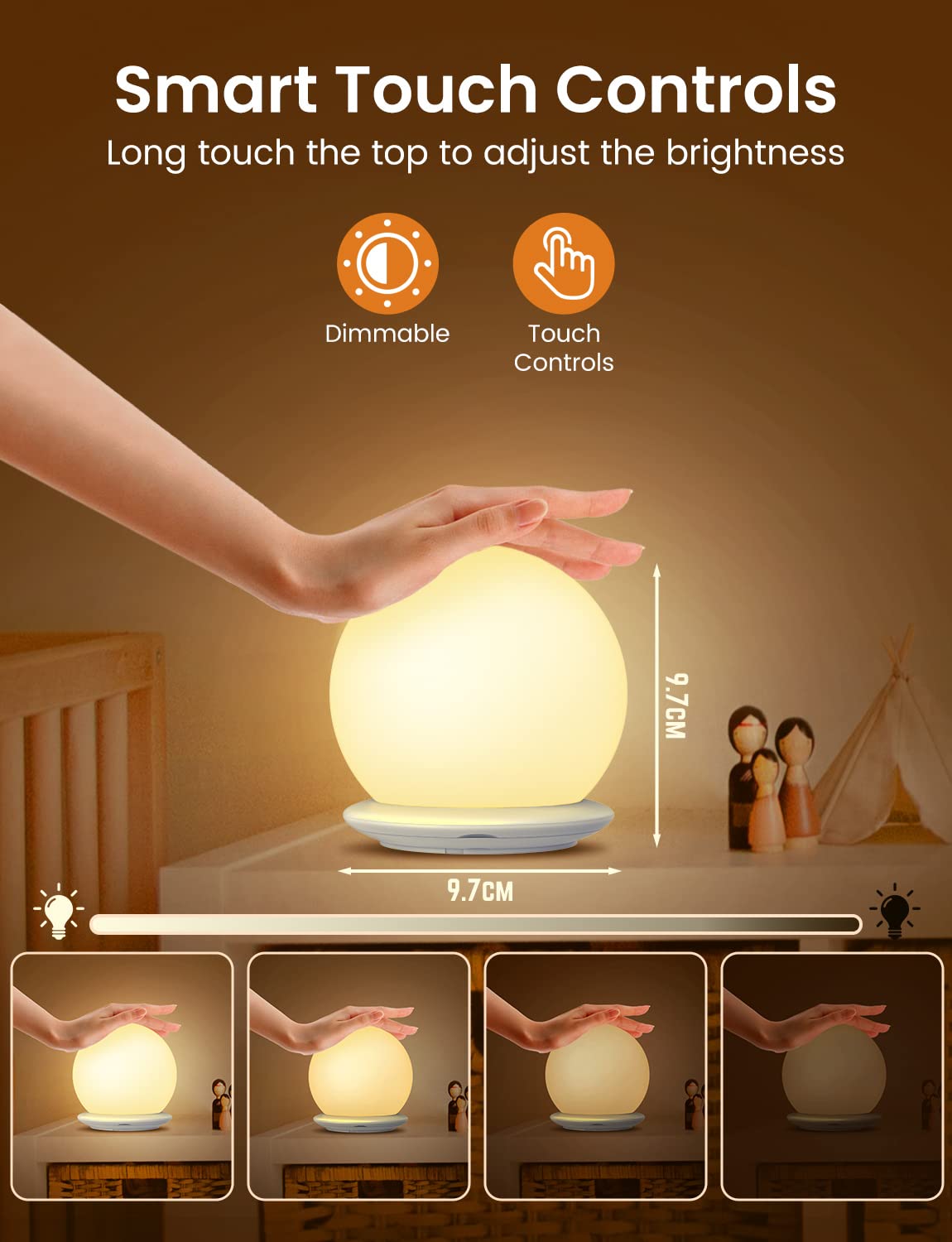 **Touch Control Night Light for Kids & Adults - 8 RGB Colors, USB Rechargeable, Dimmable Warm LED Lamp for Nursery, Bedroom, Baby & Toddler - Perfect for Sleep, Feeding & Relaxation**