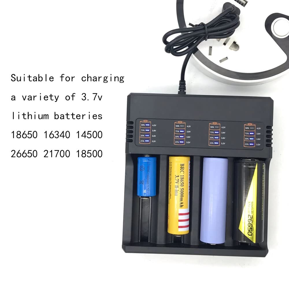 18650 26650 21700 USB Lithium Battery Charger - 4 Slot Fast Charger for 3.7V/4.2V Batteries | Perfect for Flashlights, Vape Mods & Power Tools