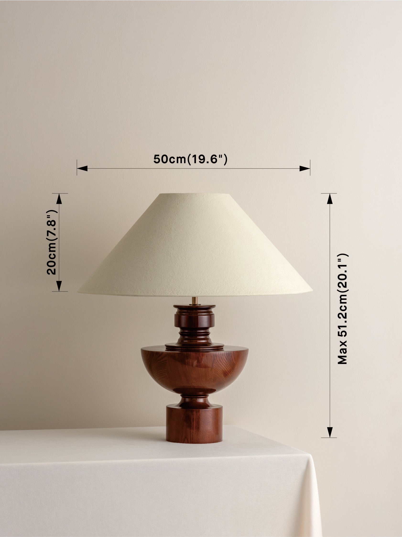 Handmade Spun Wood Table Lamp with Plaster Shade - Modern Farmhouse Bedside Lighting for Living Room, Bedroom & Office Decor