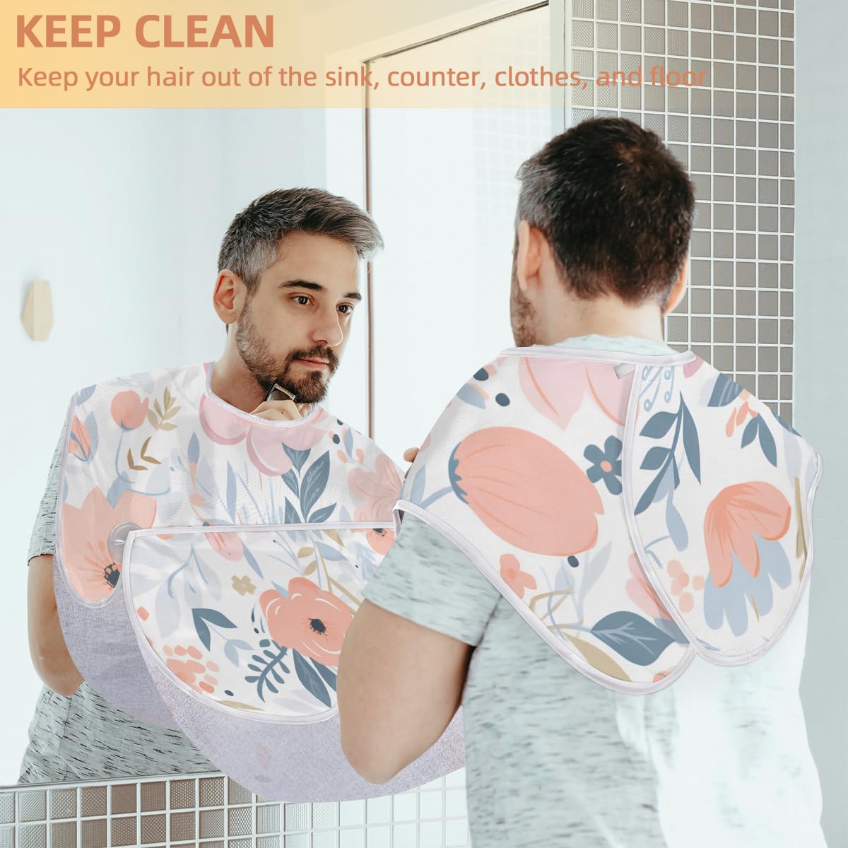 Waterproof Beard Shaving Bib with Floral Print - Barber Apron for Men & Women - Hair Dye & Makeup Protective Cape - Sink Hair Catcher for Beard Trimming & Styling - Perfect Gift for Barbers & Stylists - Ideal for Home Grooming & Salon Use