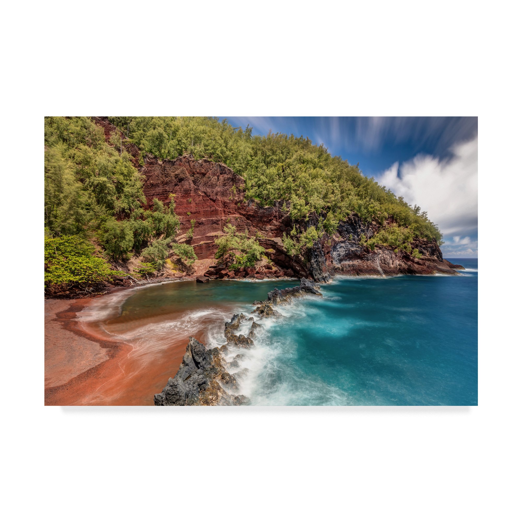 Red Sand Beach by Pierre Leclerc - 30x47 Inch Framed Wall Art Print - Coastal Landscape Painting for Living Room, Bedroom & Office Decor