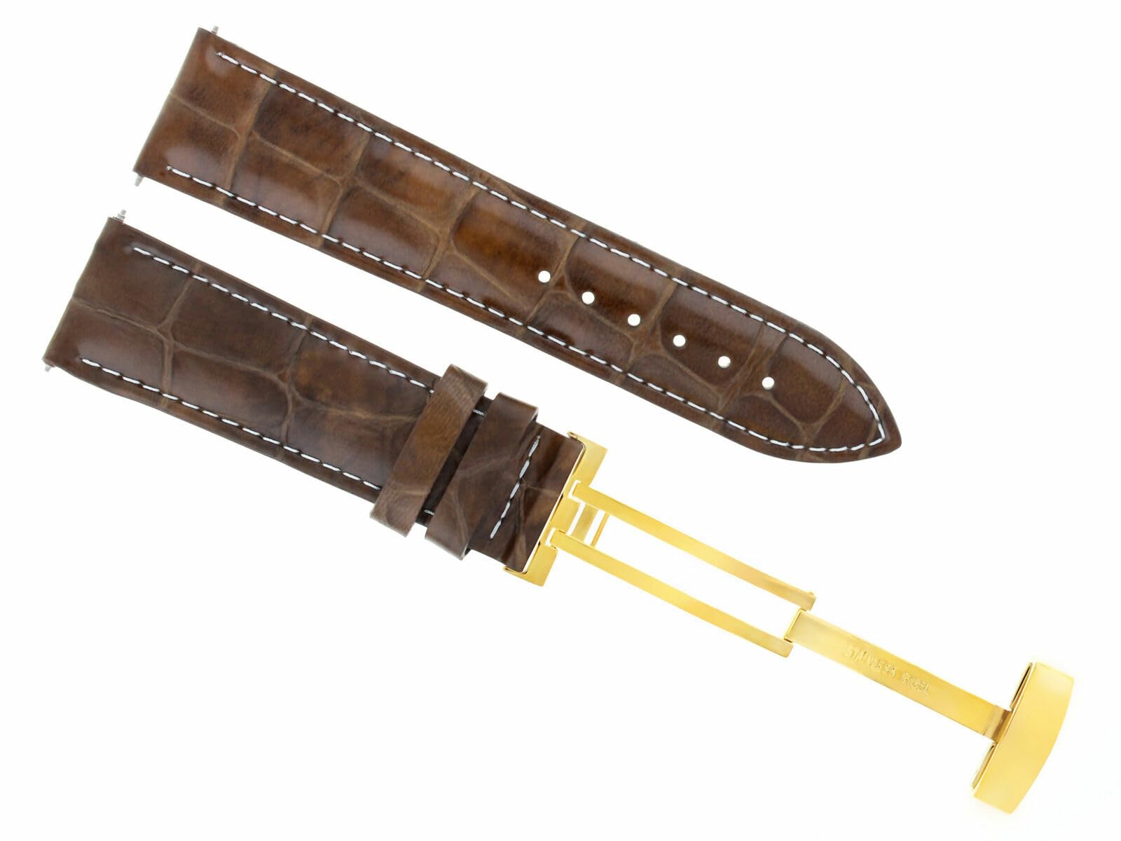 20mm Genuine Leather Watch Band Strap with Gold Deployment Clasp - Compatible with Omega Watches - Light Brown Replacement Strap for Dress Watches, Business & Formal Occasions