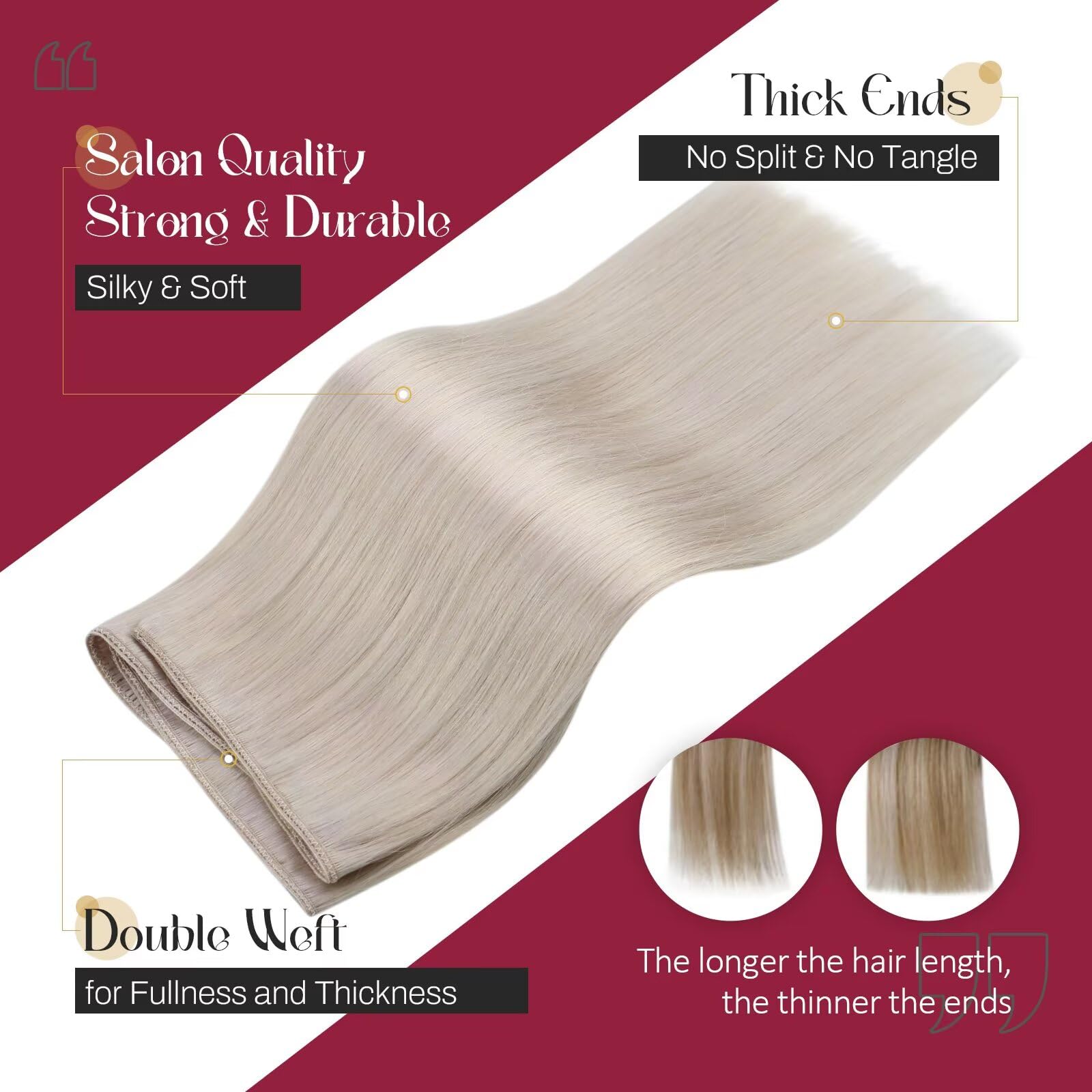 22 Inch Platinum Blonde Vivien Remy Human Hair Extensions - 100G Double Weft Sew-in Extensions for Women | Full Head Thick Hair for Daily Styling, Parties & Special Occasions
