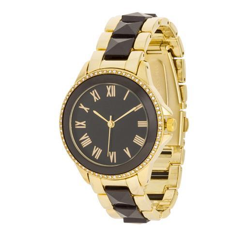 Elegant Black & Gold Metal Crystal Watch for Women - Luxury Fashion Timepiece for Parties, Weddings & Special Occasions