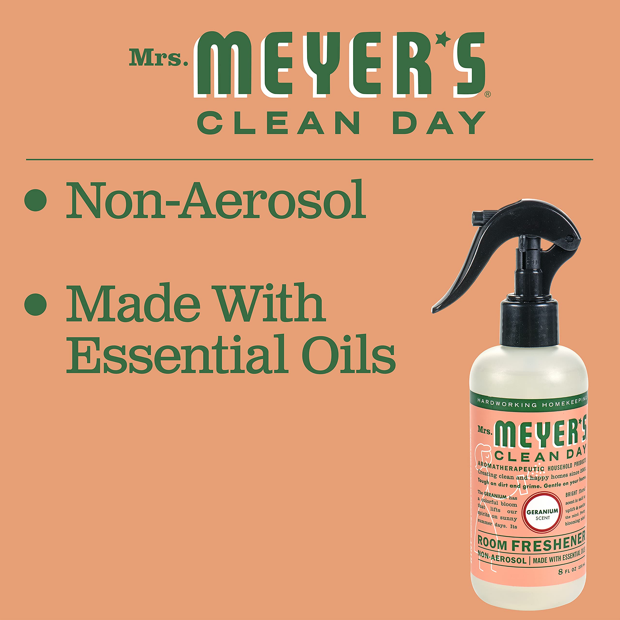 Mrs. Meyer's Clean Day Geranium Scented Room Freshener Spray - 8 Fl Oz (6 Pack) | Natural Air Freshener for Home, Bathroom & Office | Refreshing Floral Fragrance for Everyday Use