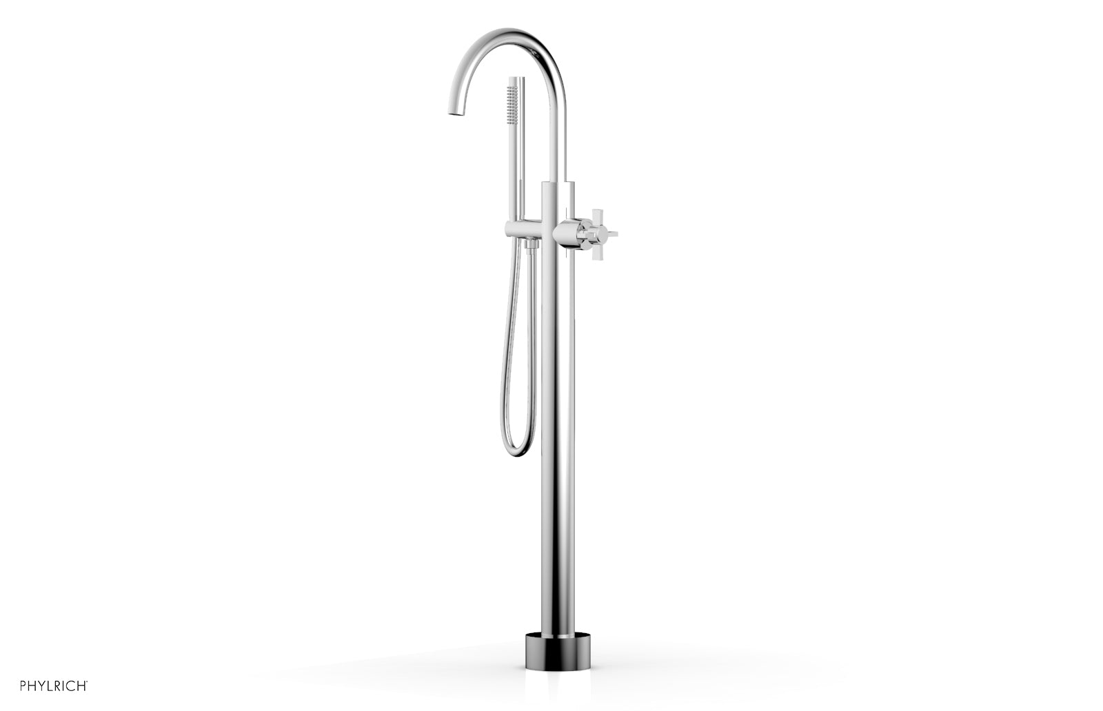 Premium Tall Floor Mount Tub Filler with Cross Handle & Hand Shower - D1324401 - Ideal for Modern Bathrooms, Spa-Like Showers, and Luxury Bathing Experiences