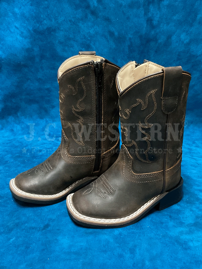 Old West BSI1904 Toddler Western Boots for Boys & Girls - Square Toe Dark Brown Cowboy Boots - Perfect for Rodeo, Country Dance & Western Fashion