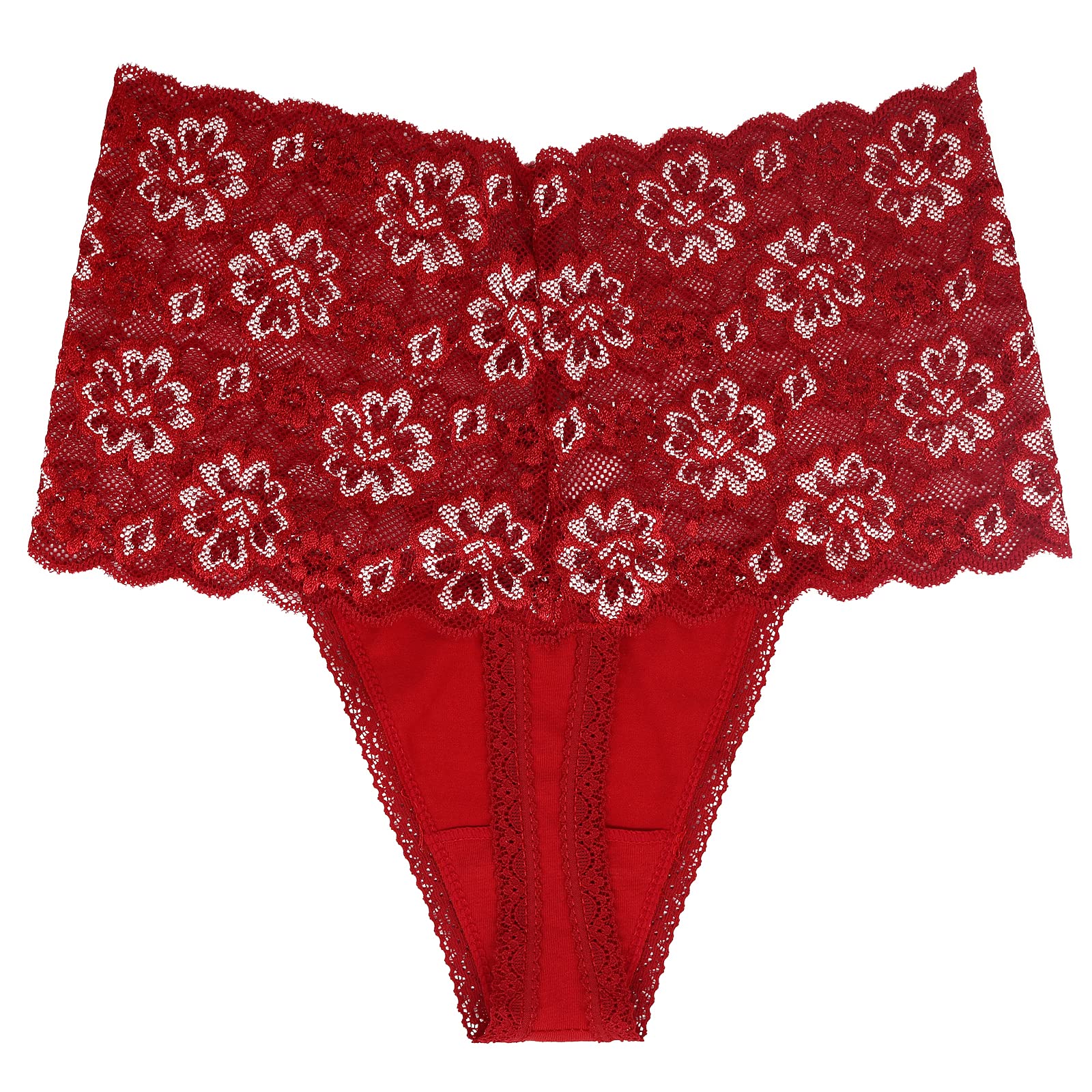 Deigecil High Waisted Lace Cotton Thong Panties - Postpartum C-Section Recovery Underwear for Moms, Plus Size Retro Thongs (6-Pack) - Perfect for Postpartum Comfort & Everyday Wear