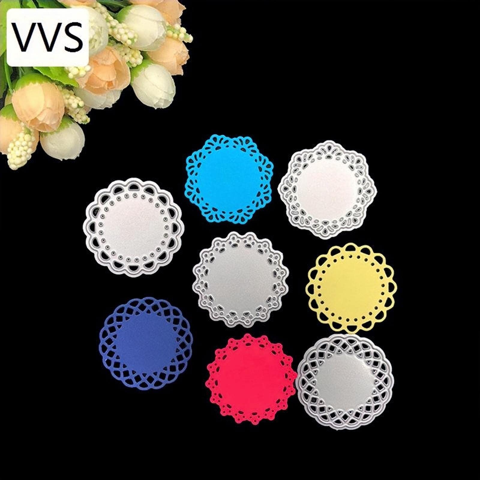 Premium Metal Die Cuts Set - 4 Unique Round Lace Flower Border Patterns for Scrapbooking, Card Making & Photo Albums | Embossing Paper Dies & Cutting Stencils | Perfect for DIY Crafts, Wedding Invitations & Home Decor Projects