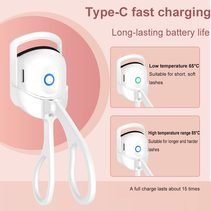 Portable USB Electric Heated Eyelash Curler - Long Lasting Thermal Lash Perm Curling Tool with Comb for Natural & Voluminous Lashes | Perfect for Travel, Home Makeup & Professional Salon Use (White)