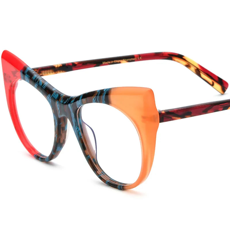 CCspace Unisex Full Rim Round Cat Eye Acetate Eyeglasses Frame 56923 - Stylish Retro Glasses for Men & Women, Perfect for Reading, Fashion Accessories, and Daily Wear
