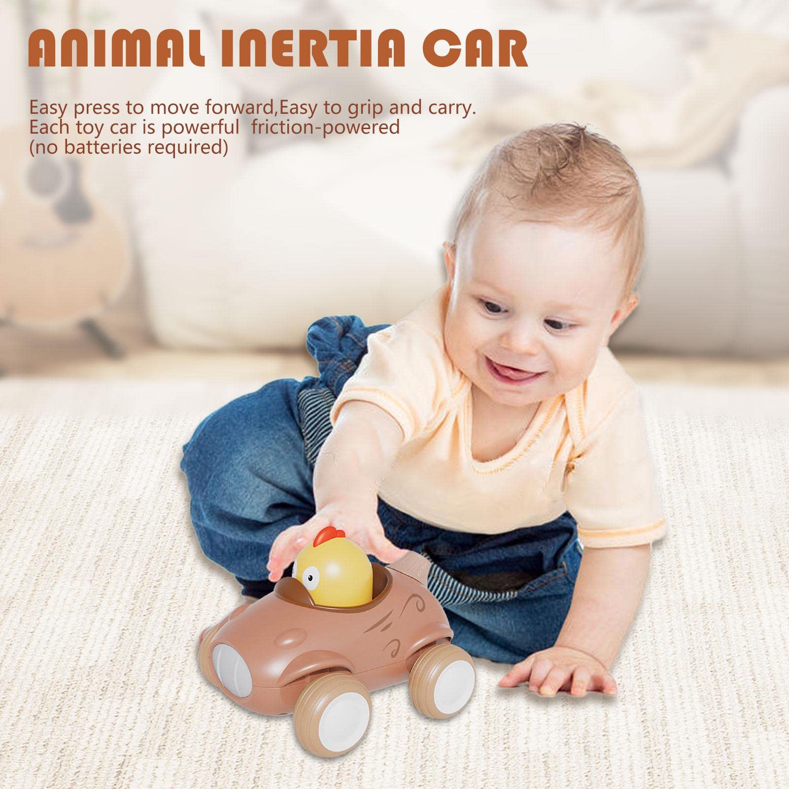 TOSIER Toddler Car Toys with Lights & Sounds | Inertia Push & Pull Vehicles for Kids & Pets - Fun Learning & Interactive Play for Indoor & Outdoor Activities