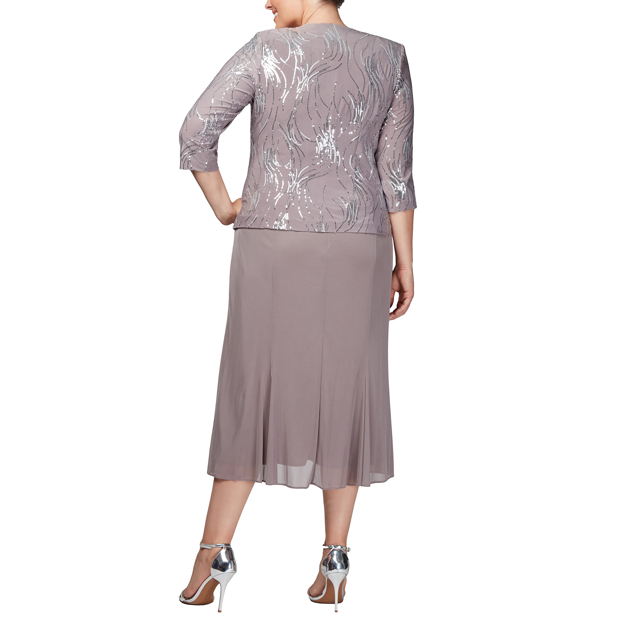 Alex Evenings Women's Plus Size Tea-Length Mother of The Bride Jacket Dress for Wedding Guest, Formal Events & Special Occasions - Elegant Lace Appliqué & Flattering Fit for Bridal Parties, Cocktail Receptions & Evening Galas