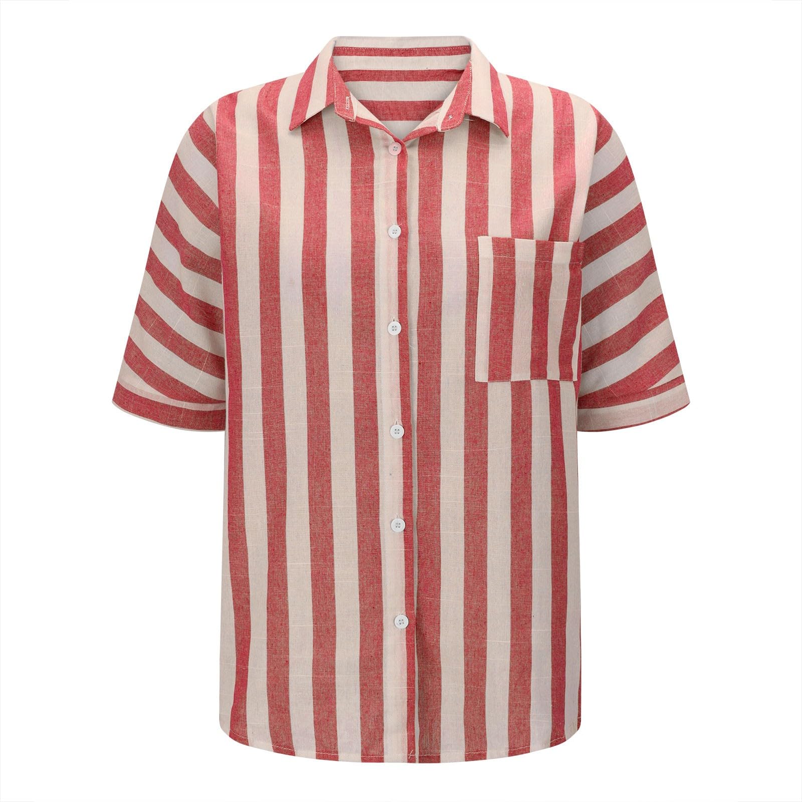 Zcgoxvn Women's Linen Short Sleeve Shirt - Striped Loose Fit Blouse, Casual & Dressy T-Shirt, Trendy Cute Fall Top for Work, Date Night & Weekend Outings