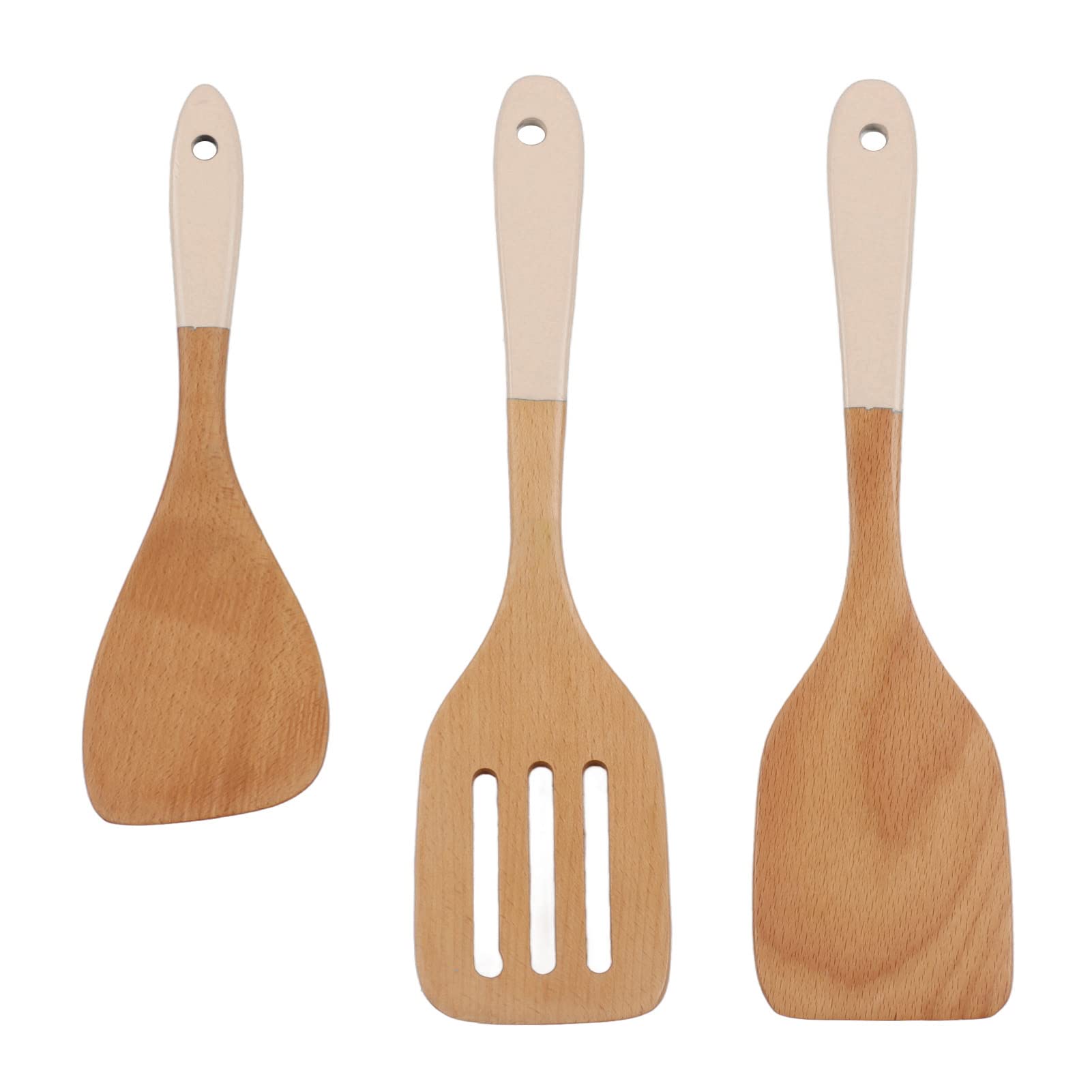 Ladieshow 3-Piece Beech Wooden Spatula Set - Heat Resistant & Lightweight Kitchen Utensils for Cooking, Baking, and Non-Stick Pans (Off-White) - Perfect for Home Kitchen Use, Meal Prep, and Gift Giving