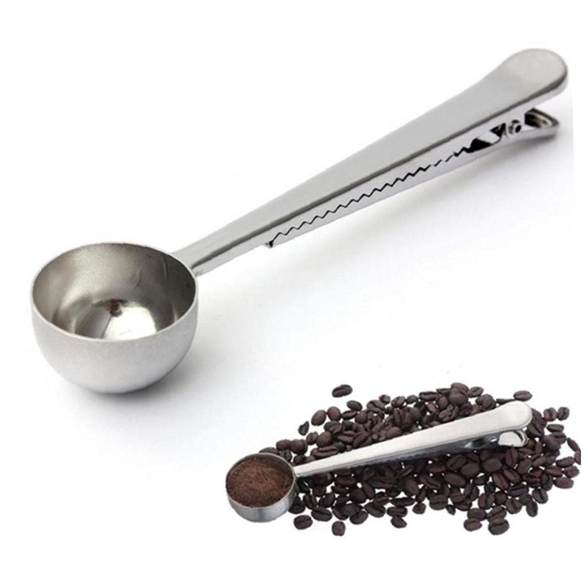 Premium Stainless Steel Coffee Scoop - Perfect for Measuring Ground Coffee, Tea, Milk Powder & Loose Spices - Includes Sealing Clip - Ideal for Home Baristas, Coffee Shops & Kitchen Use
