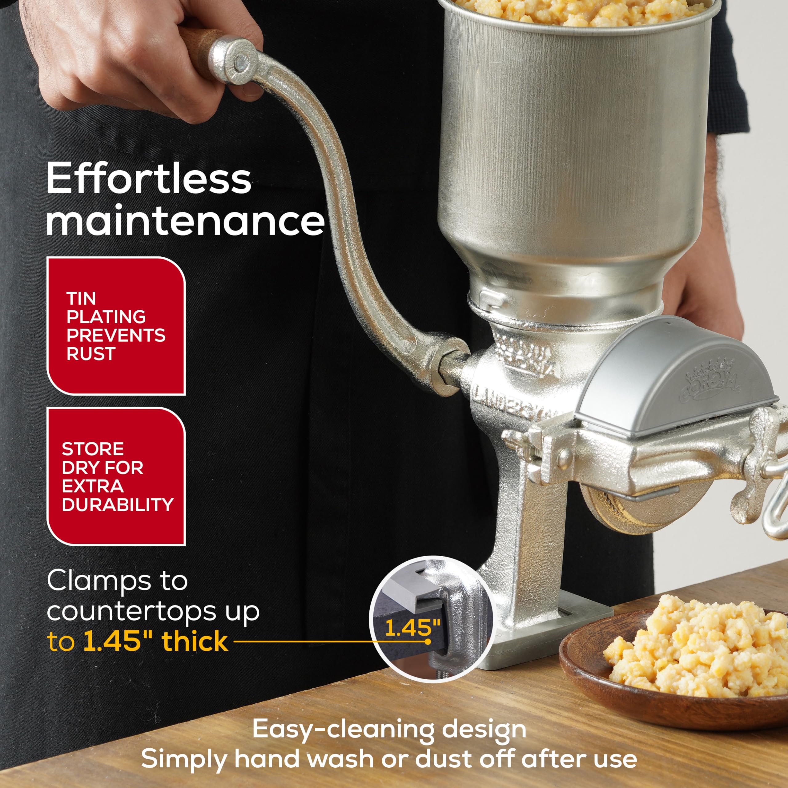 Premium Cast Iron Manual Corn Grinder - High Hopper Grain Mill for Corn, Rice, Soybeans, Pepper & Chickpeas | Hand Crank Wheat Grinder for Home Use | Perfect for Baking, Camping & Emergency Food Prep