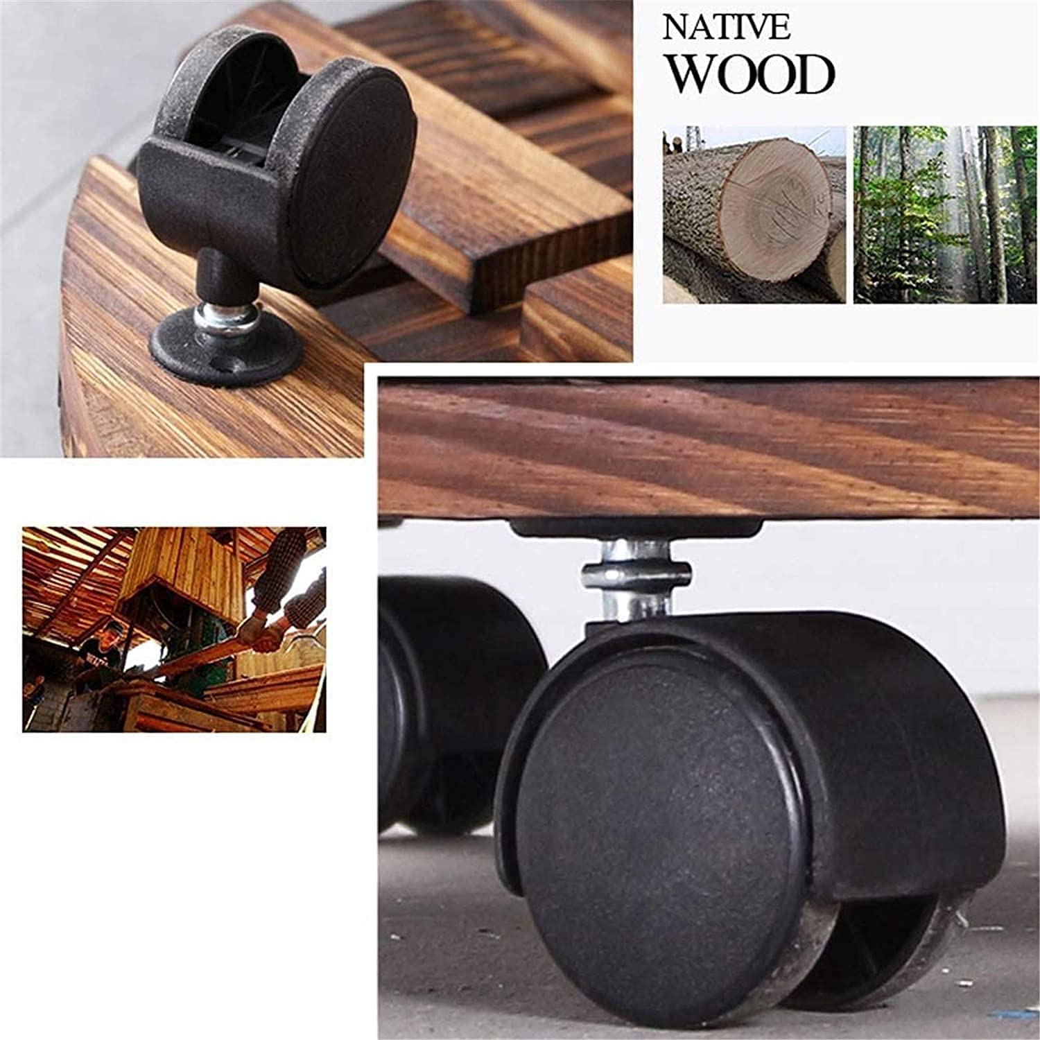 **Heavy Duty 360 Degree Rotating Plant Caddy with Wheels - 35x35cm Square Wooden Stand for Outdoor Flower Pots, Planters & Garden Decor - Perfect for Patio, Deck & Indoor Plant Mobility**