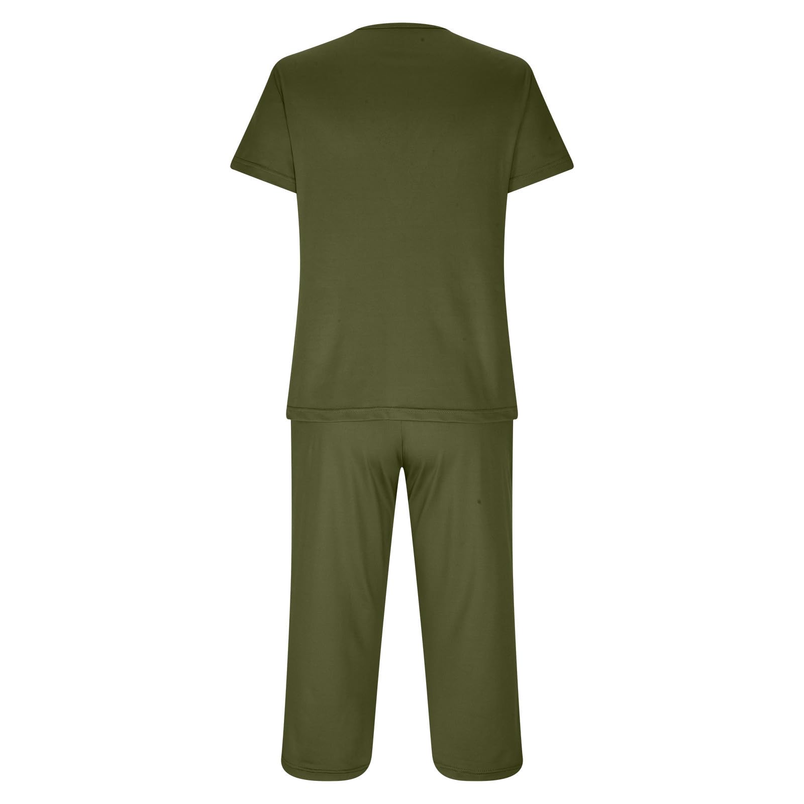 Women's Summer Casual Two Piece Set - Short Sleeve V-Neck Top & Comfy Capri Pants with Pockets | Lounge Wear, Outdoor Activities, Vacation Outfit