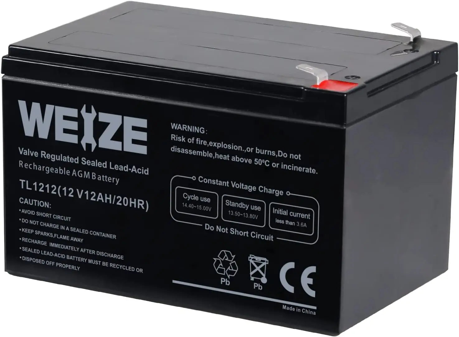 WEIZE 12V 12Ah Sealed Lead Acid Deep Cycle AGM Battery - Perfect for Solar Power Systems, Electric Scooters, and Backup Power Supplies