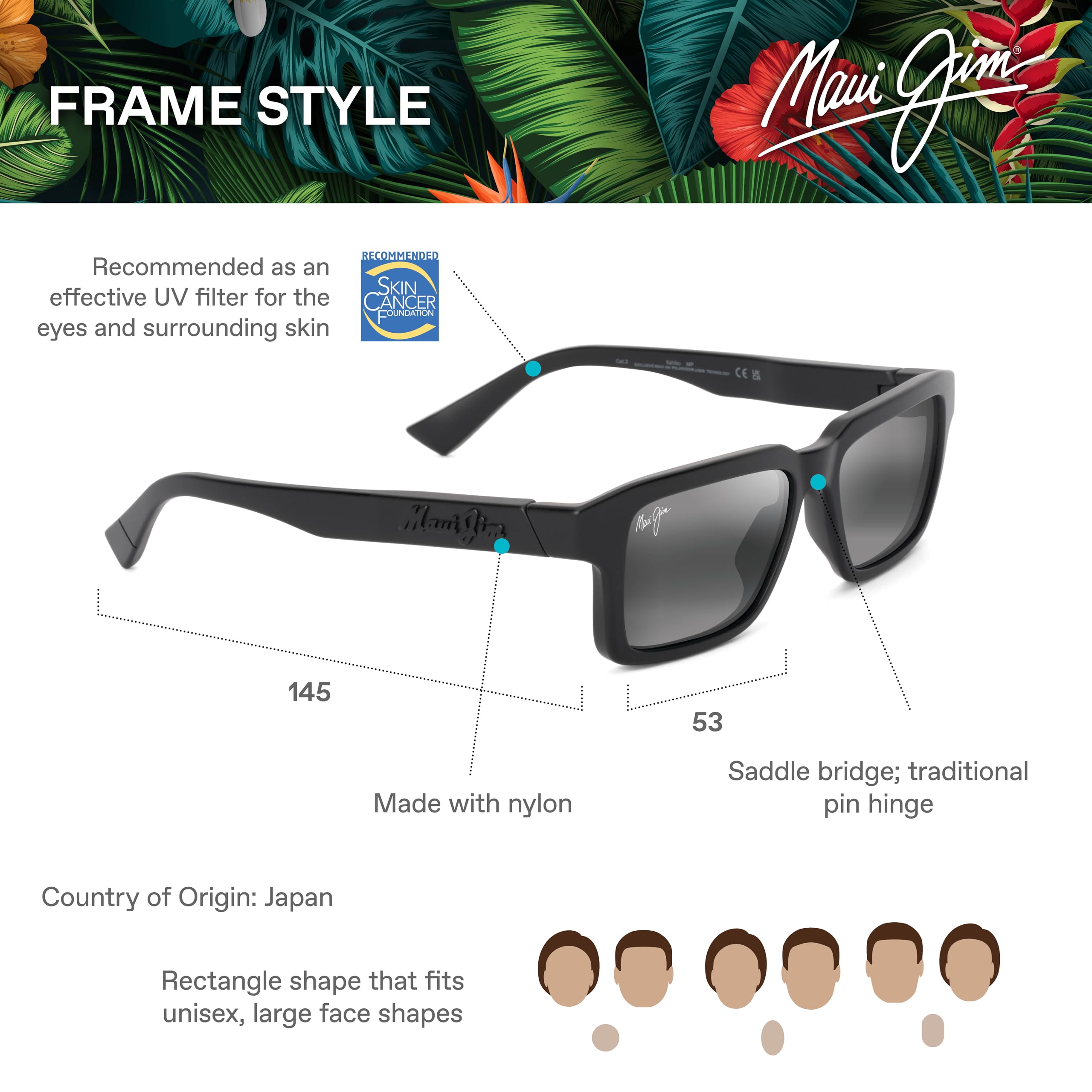 Maui Jim Kahiko Unisex Polarized Sunglasses for Men & Women - UV Protection, Lightweight & Stylish for Beach, Driving & Outdoor Activities