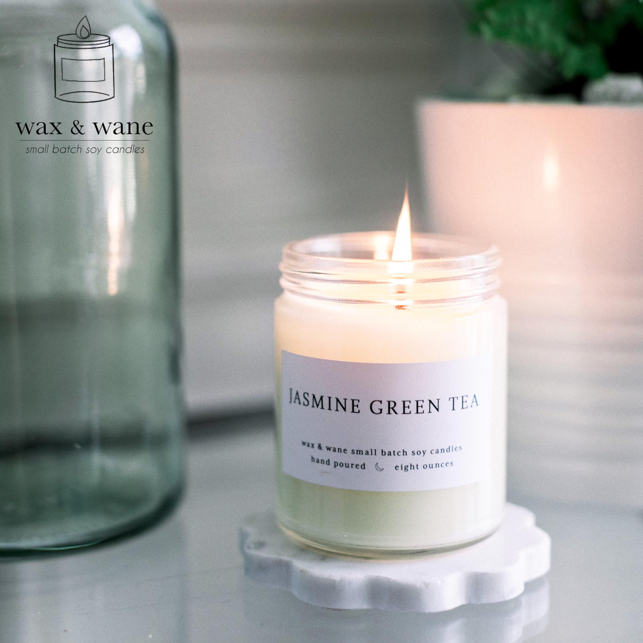 Premium Jasmine Green Tea Scented Soy Candle - 8oz Handmade Natural Wax Candle for Men & Women - Long Lasting 40+ Hours Burn Time - Aromatherapy for Home, Bedroom, Bathroom & Meditation - USA Made Eco-Friendly Gift