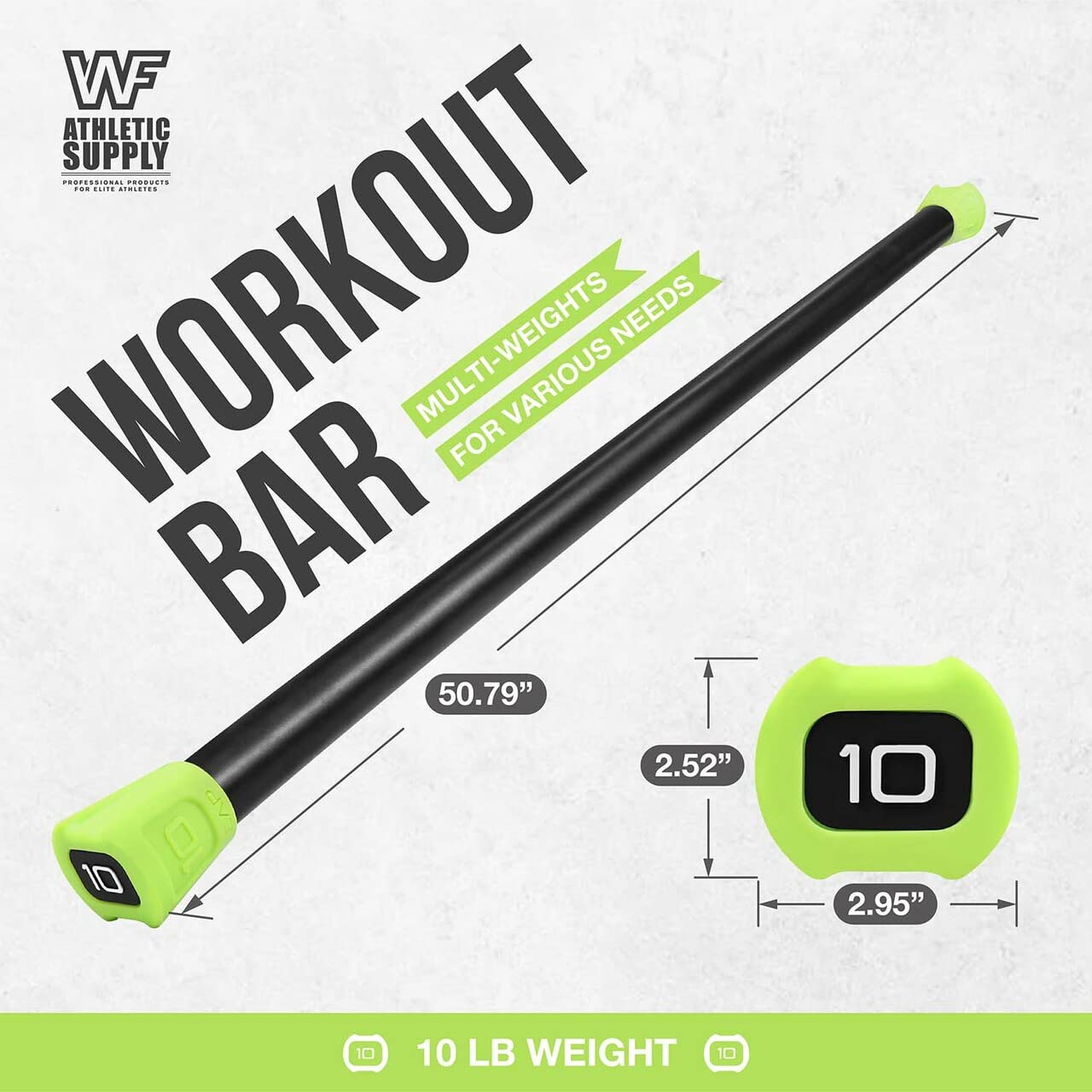 WF Athletic Supply Padded Body Bar - 6LB Weighted Workout Bar for Strength Training, Physical Therapy, Yoga & Home Fitness | Perfect for Toning, Sculpting & Rehabilitation Exercises