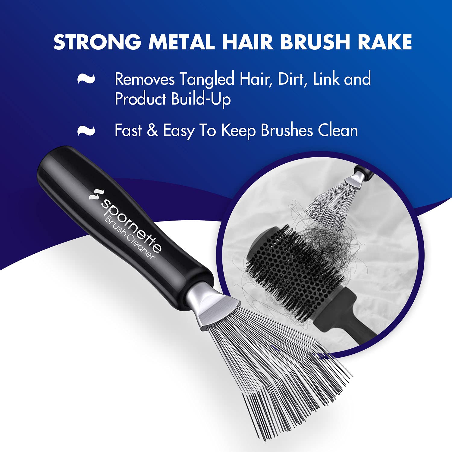 Spornette Hair Brush Cleaner Rake Tool - Professional Detangling & Cleaning Tool for Hair Brushes - Perfect for Salons, Home Use & Pet Grooming