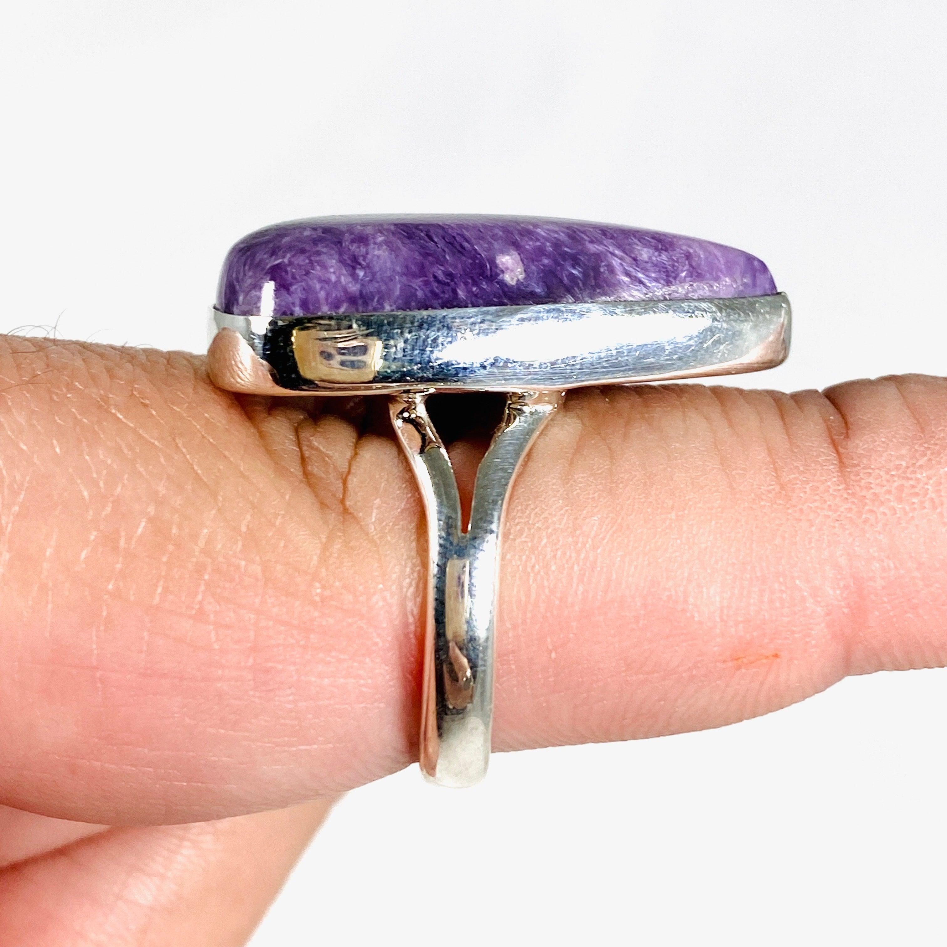 Charoite Teardrop Ring Size 9 - Natural Purple Gemstone Silver Jewelry for Women - Perfect for Gifts, Weddings & Special Occasions