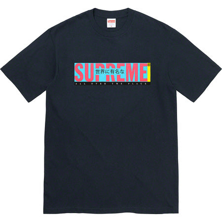 Supreme All Over Logo T-Shirt for Men - Navy Blue Cotton Streetwear Tee - Perfect for Casual Wear, Street Style & Urban Fashion