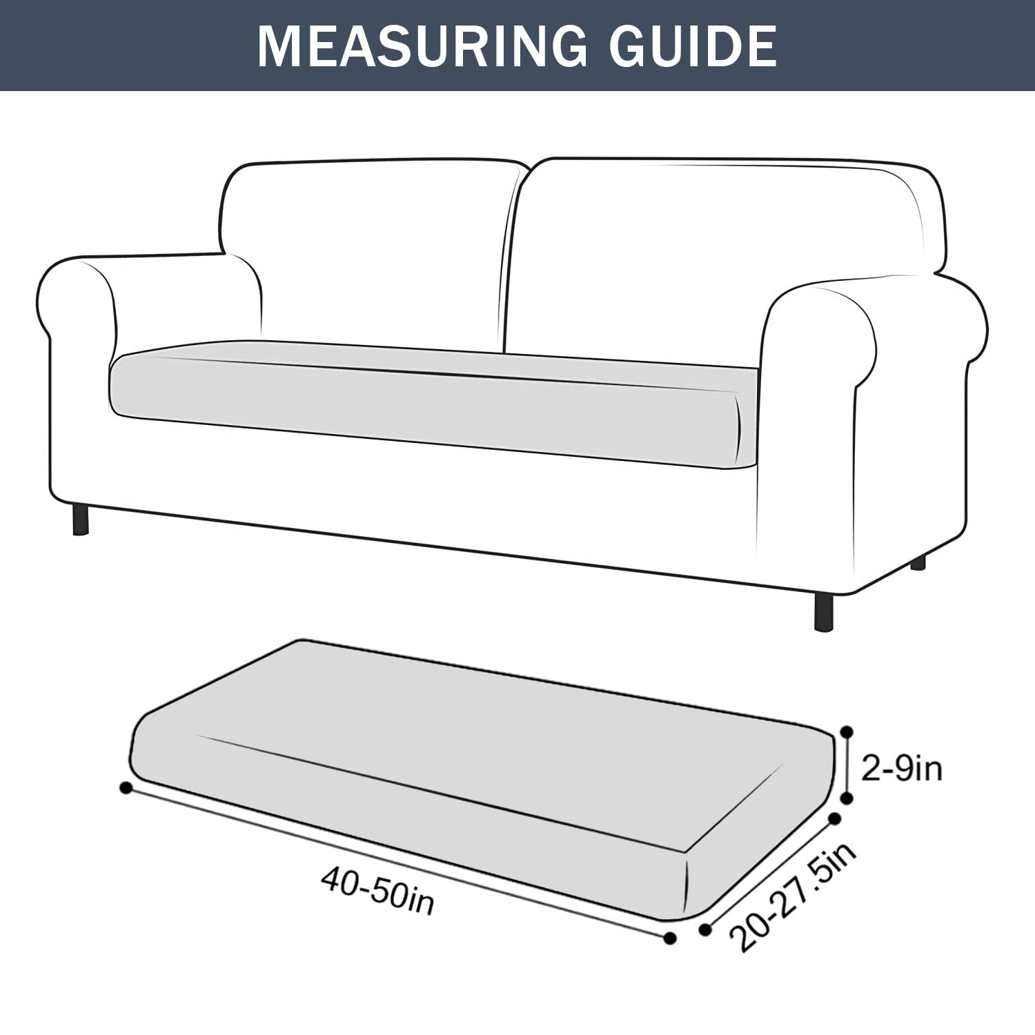 Soft Velvet Plush Stretch Cushion Cover - Elastic Bottom Sofa Slipcover for Loveseat & Couch (Medium, Black) | Furniture Protector for Living Room, Bedroom & Office Decor