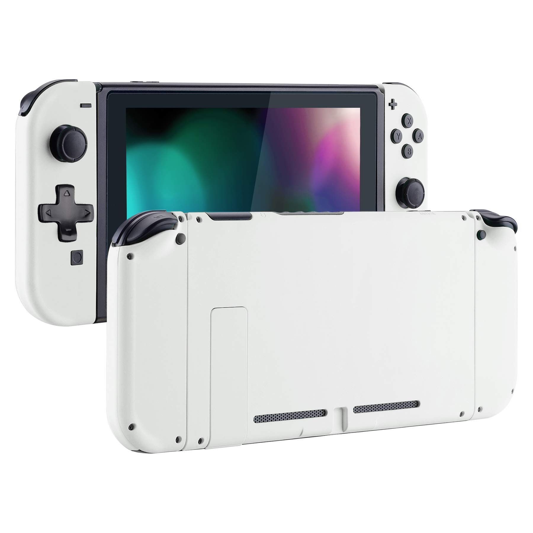 eXtremeRate Soft Touch Grip Back Plate & Joycon Housing Shell for Nintendo Switch (D-Pad Version) - Full Set Buttons Included, DIY Replacement Shell - White | Perfect for Gaming Comfort & Console Customization