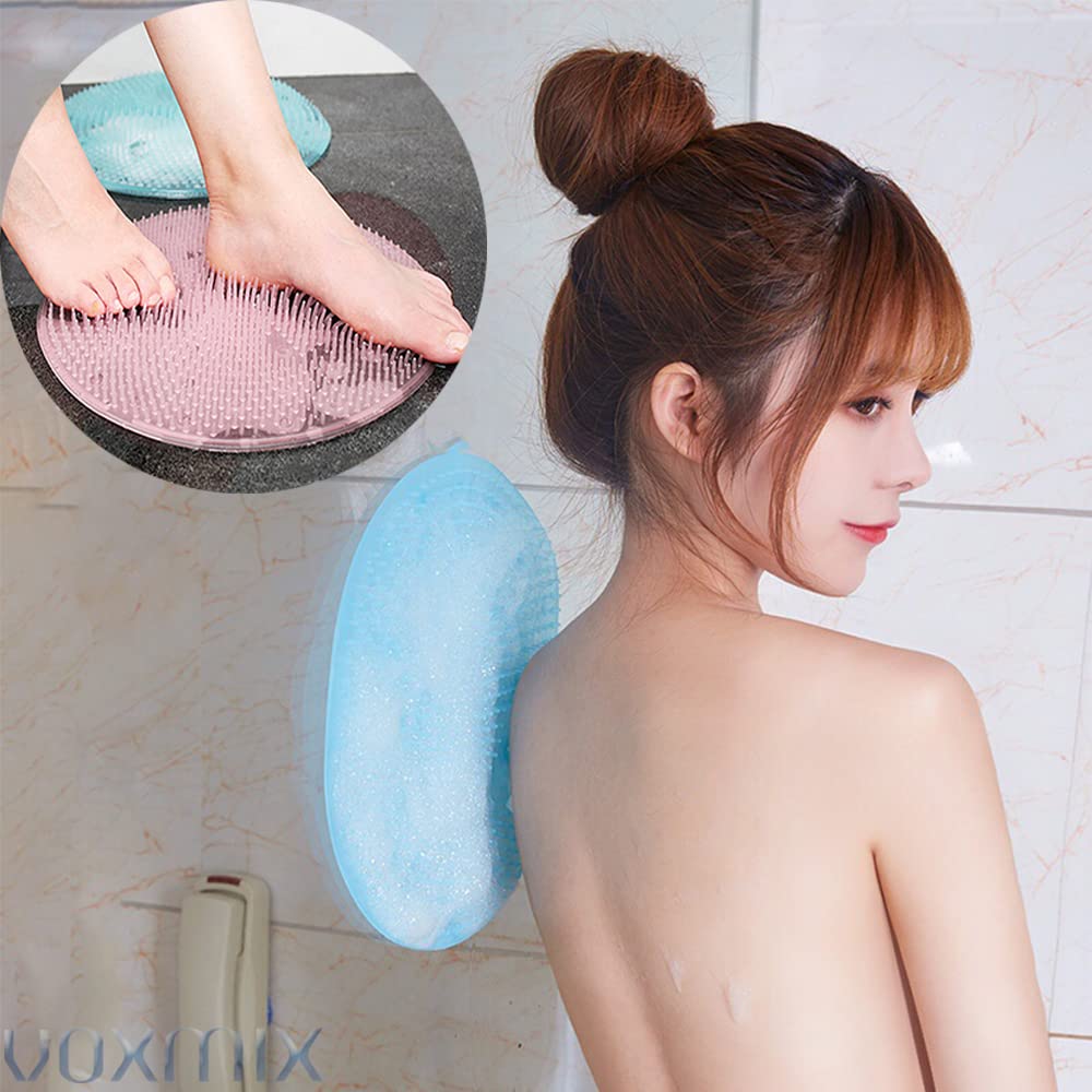 Non-Slip Silicone Bath Mat with Massage Nubs - Voxmix Strong Suction Shower Floor Mat for Bathroom, Soothes Tired Feet & Removes Dead Skin (1 Pack, Multicolor) - Perfect for Relaxing Foot Spa & Safe Shower Experience
