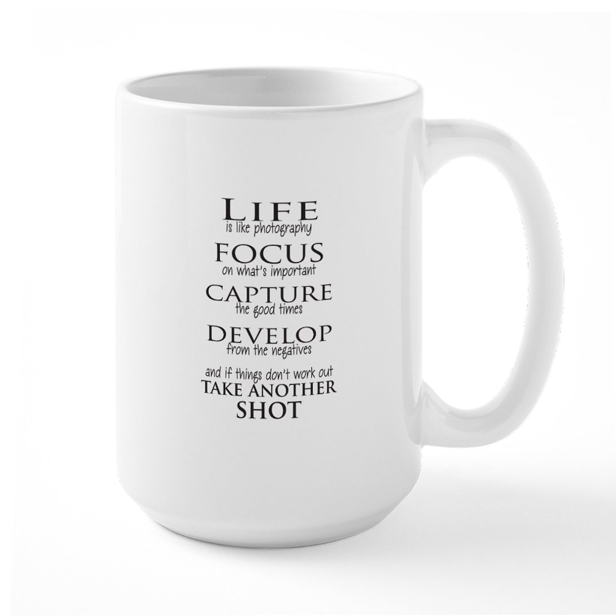 Life Is Like Photography Coffee Mug - 15 oz Large White Ceramic Coffee Cup for Home, Office & Gifts - Inspirational Quote Mug for Photographers & Coffee Lovers
