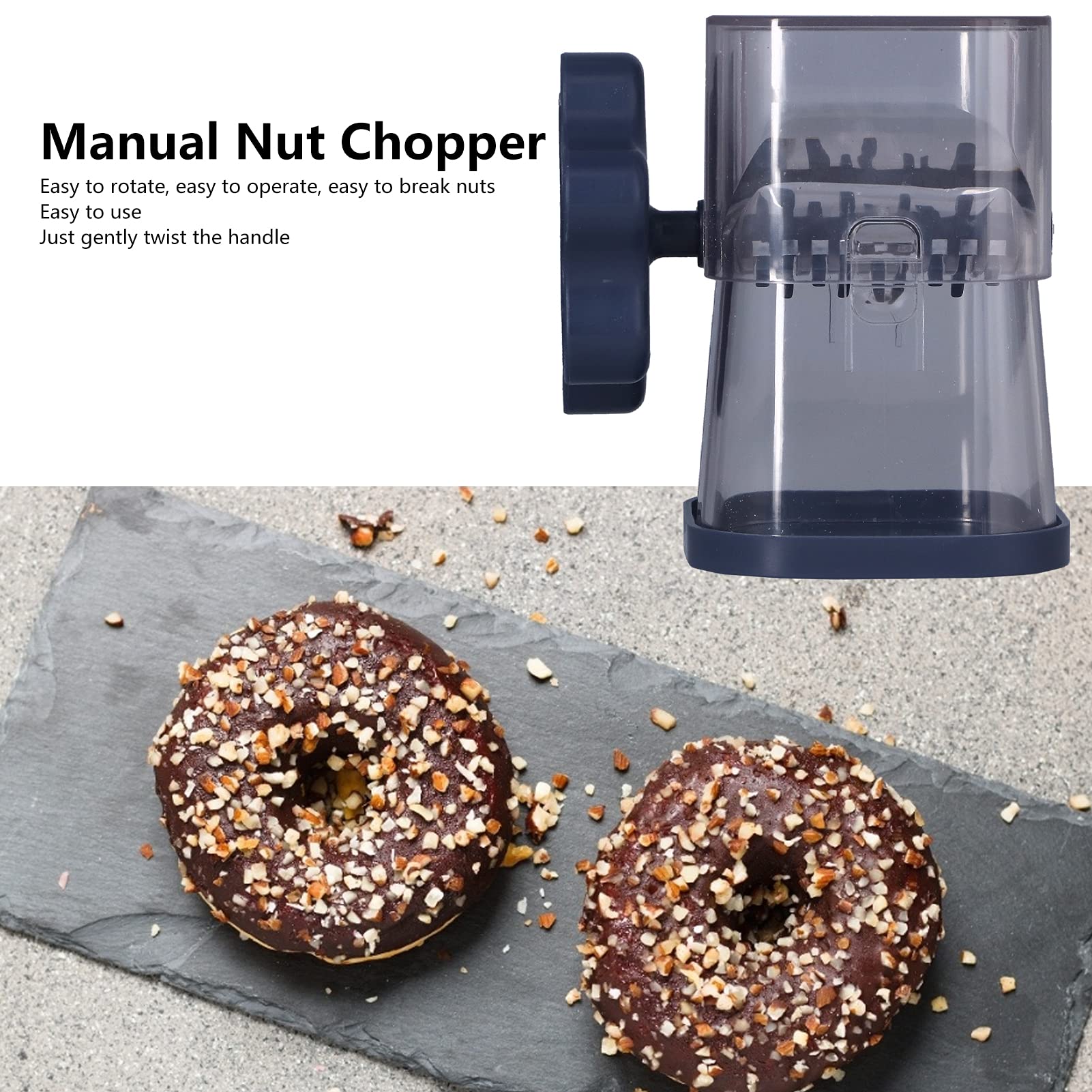 OUKENS Manual Nut Chopper Grinder - Easy to Clean Hand Crank for Almonds, Hazelnuts, Pecans (Navy Blue) | Perfect for Baking, Cooking & Meal Prep