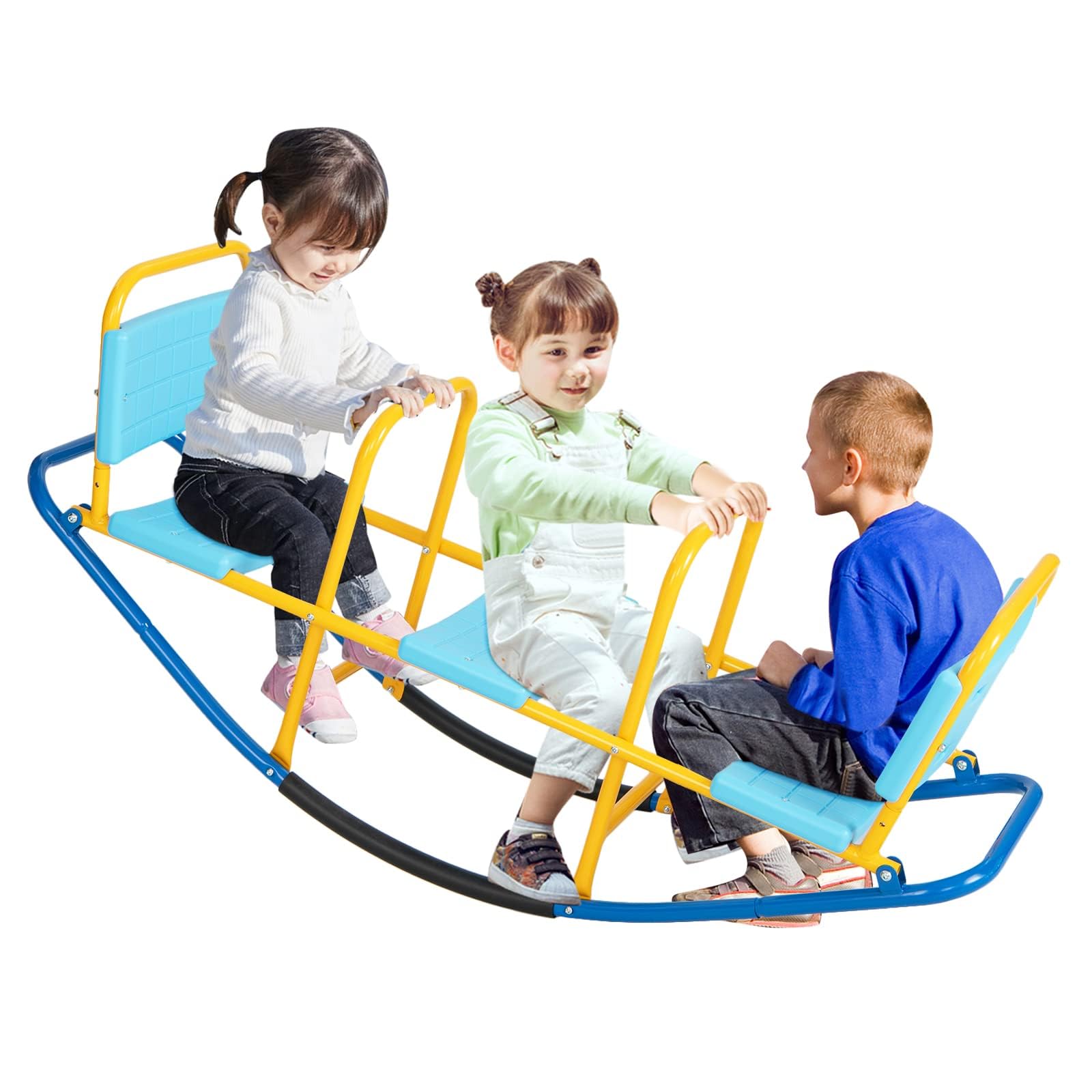 Costzon 2-in-1 Metal Teeter Totter Seesaw for Kids Ages 3-8 - Outdoor Rocking Toy with Easy-Grip Handles for 1-3 Toddlers - Durable Preschool Backyard & Indoor Play Equipment - Perfect Birthday Gift for Boys & Girls - Ideal for Backyards, Parks, Daycares and Playrooms