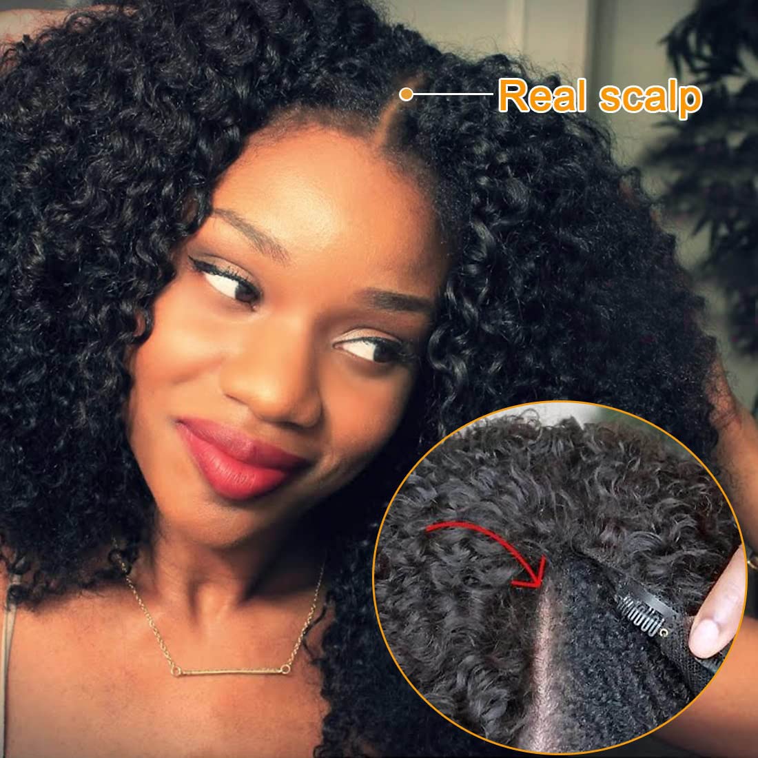 UNICE V Part Curly Human Hair Wig - 180% Density Glueless U Part Wig with Clips | No Lace No Glue No Sew in | Beginner Friendly 18 Inch Wigs for Women | Perfect for Daily Wear, Parties & Special Occasions
