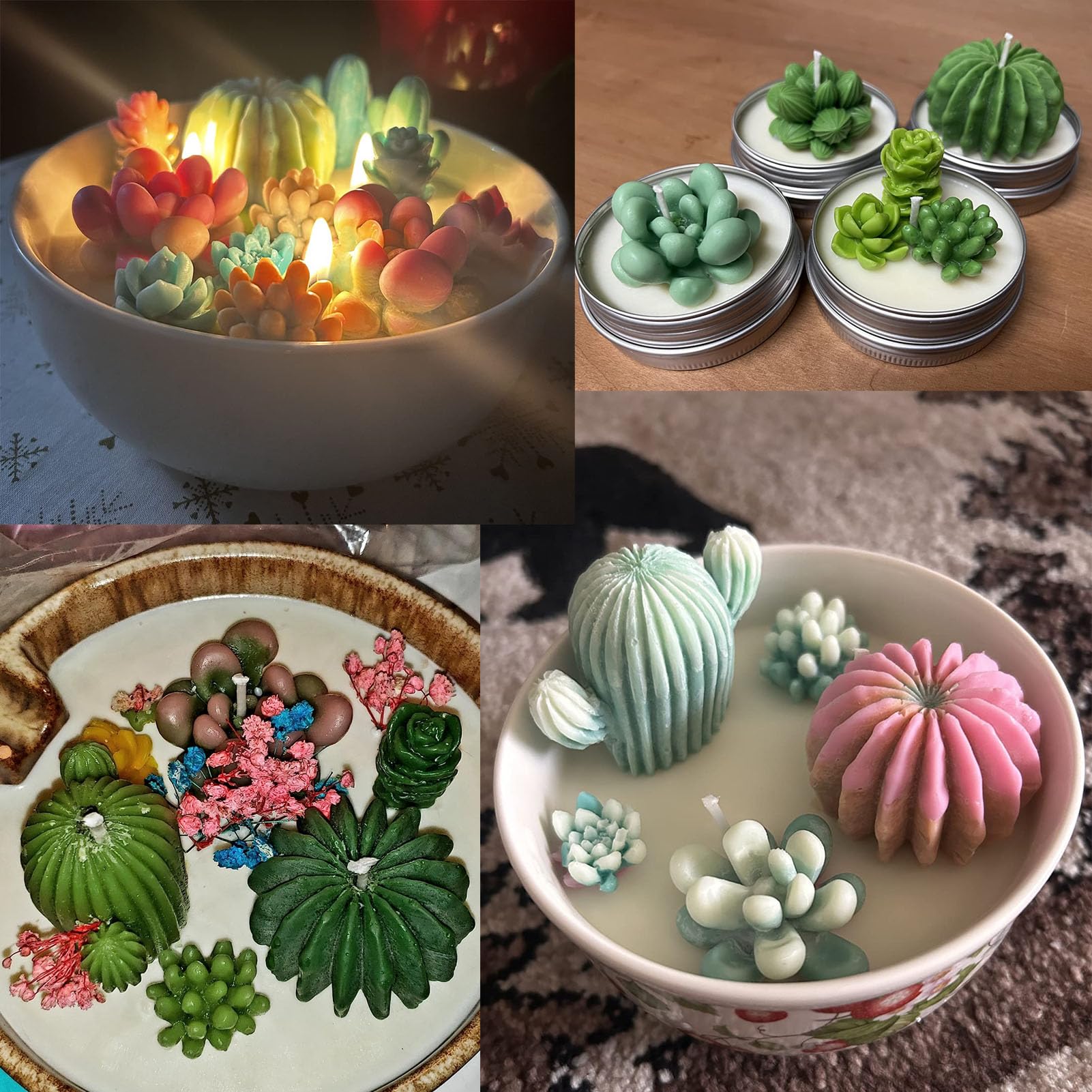 Palksky 10 Pcs Silicone Succulent Molds - 3D Cactus Candle & Epoxy Resin Molds for DIY Wax Melts, Soap Making, Christmas Crafts - Perfect for Home Decor, Wedding Favors & Gift Making