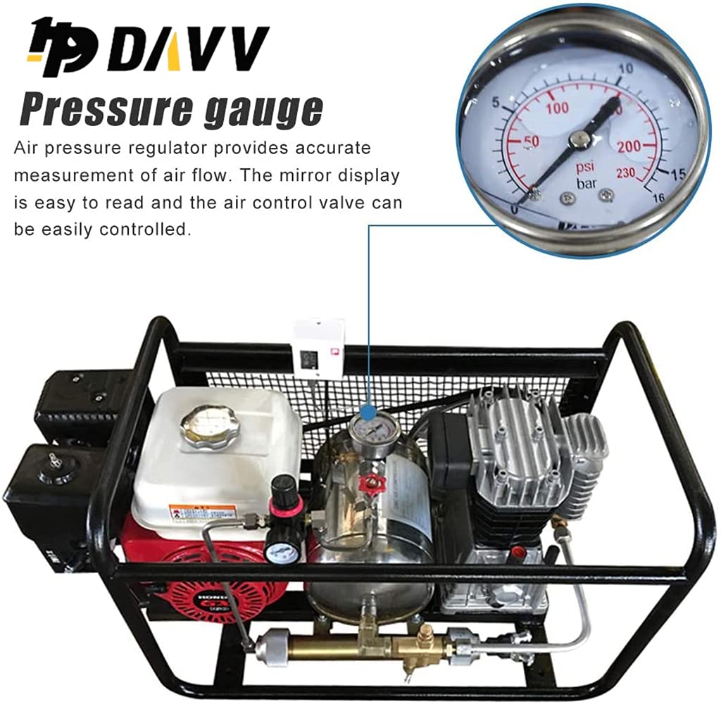 Gasoline-Powered 5HP Air Compressor 250L/Min 3.5Kw 115psi with 50ft Hose & Dual Regulators - Ideal for Hookah Diving, Industrial Use, and Surface Air Supply Operations
