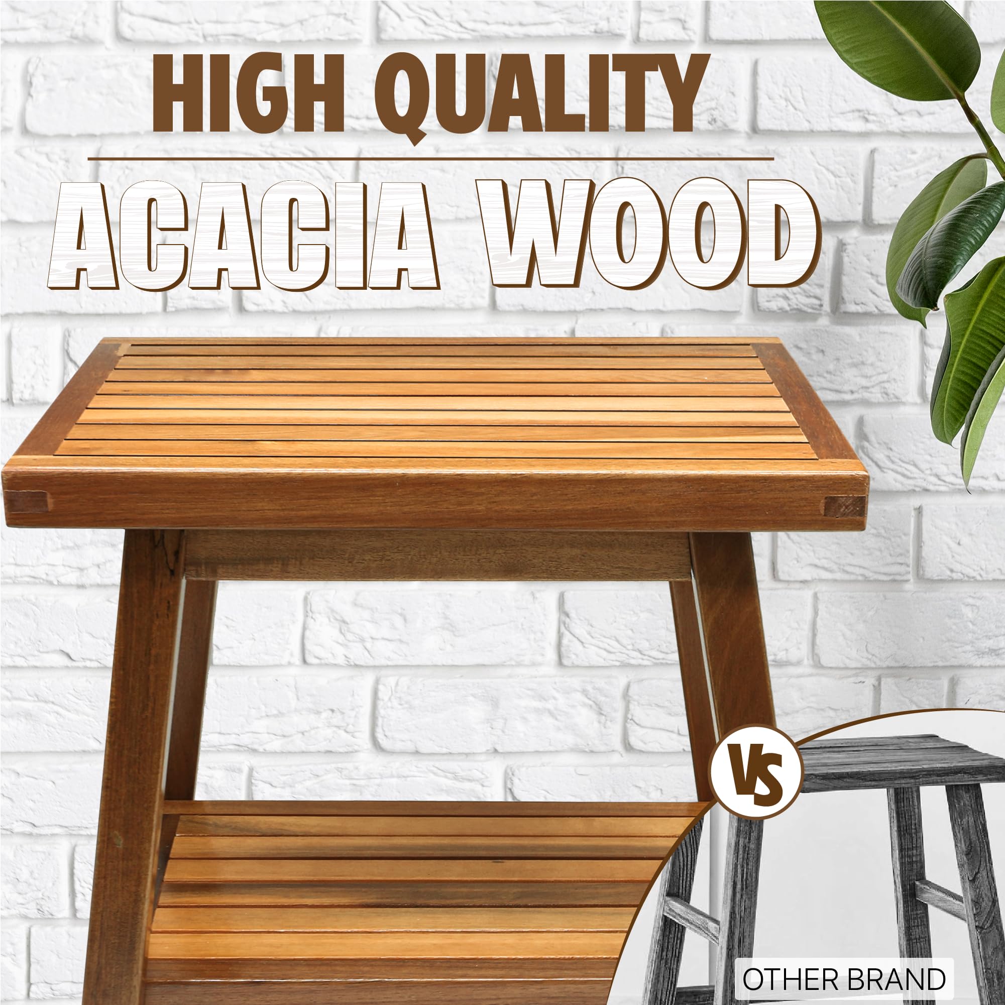 Acacia Wood Side Table with 2-Tier Storage Shelf - Small Space Sofa Table, Outdoor End Table for Patio, Backyard, Poolside - Perfect for Living Room, Deck & Garden Decor