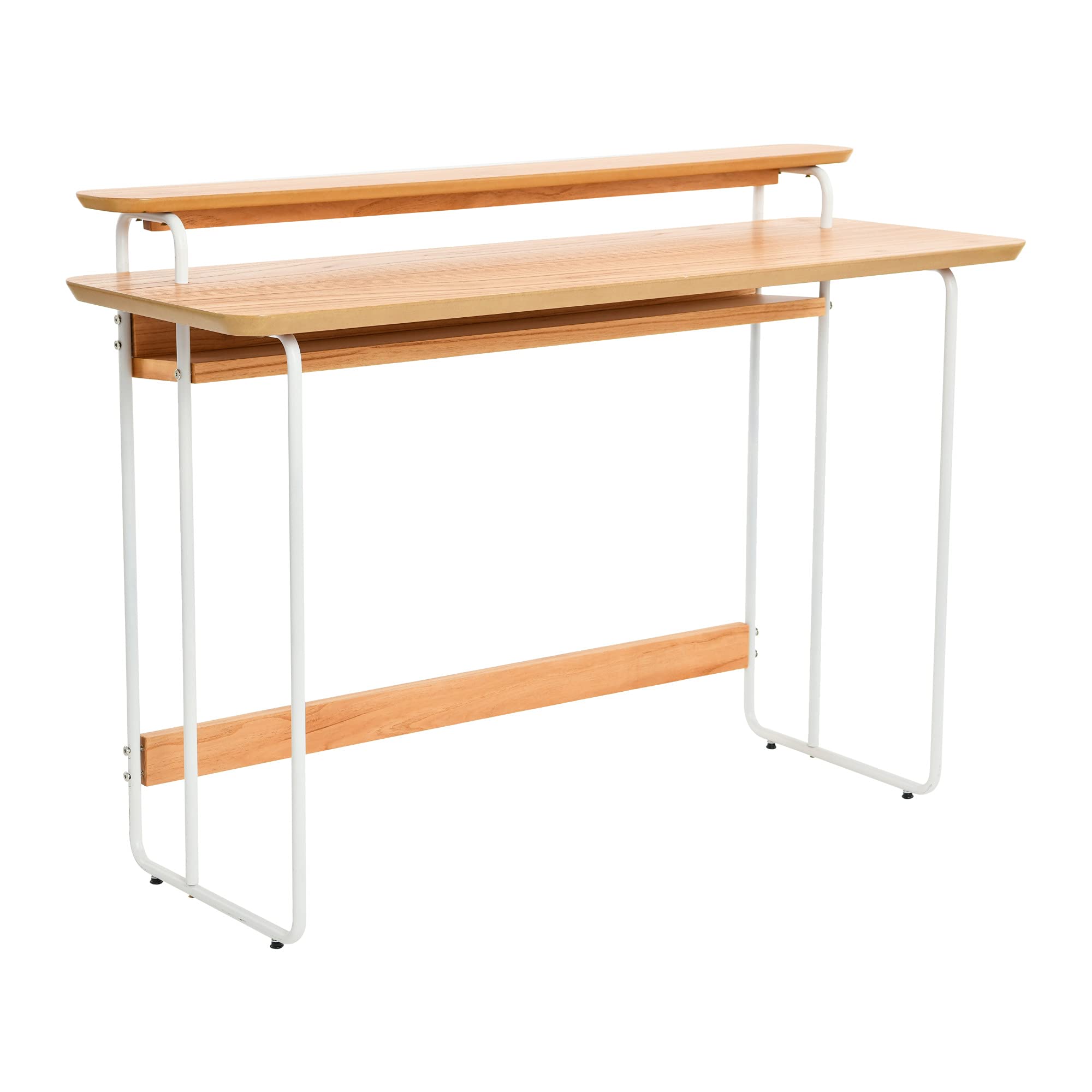 Mid-Century Modern Computer Desk - Genuine Wood Veneer & Rounded Metal Frame - Boho Home Office Desk for Bedroom, Study & Workspace | Perfect for Remote Work & Small Space Living