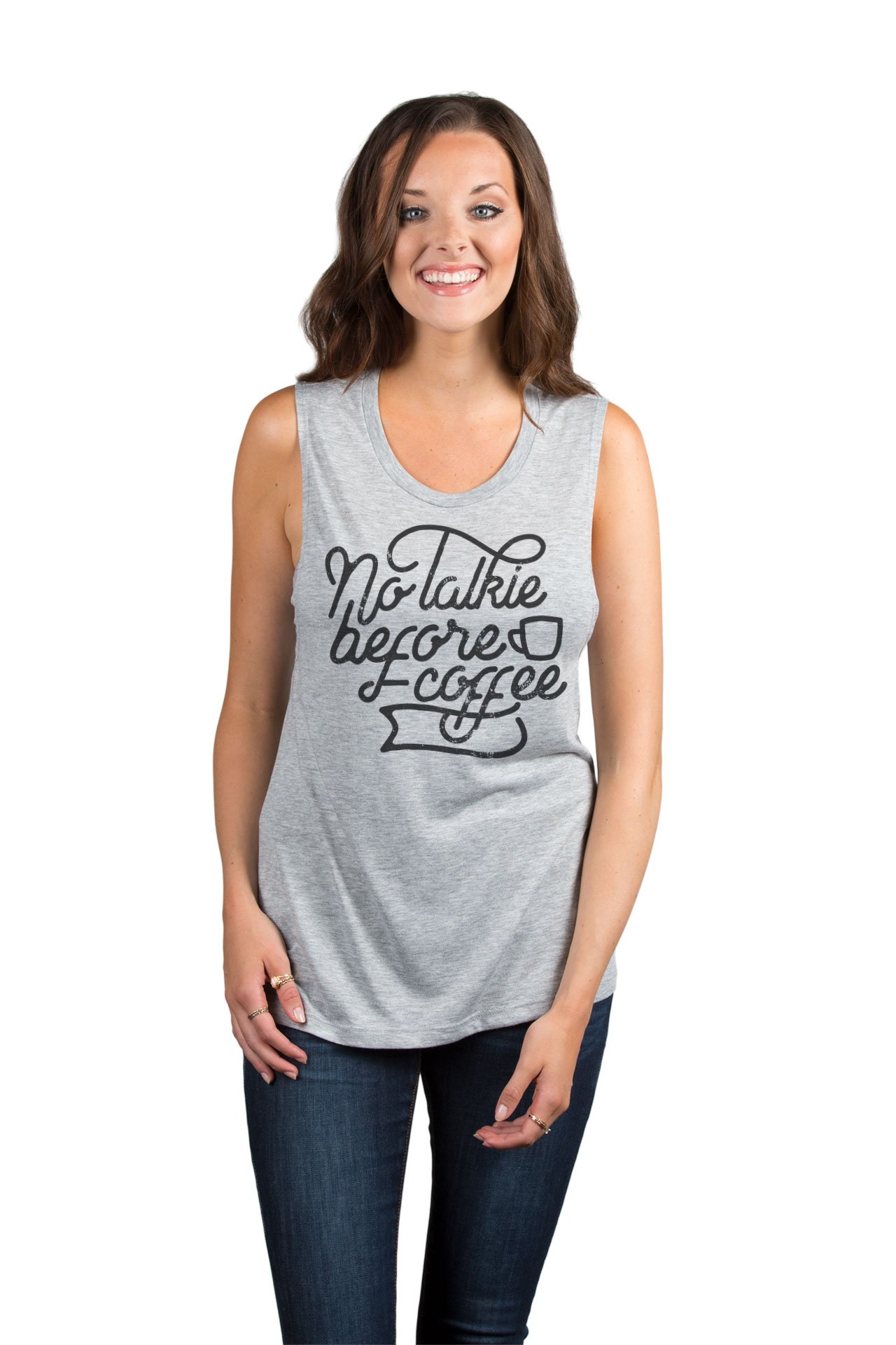 No Talkie Before Coffee Women's Sleeveless Muscle Tank Top - Soft Cotton Workout Shirt for Gym, Yoga & Casual Wear