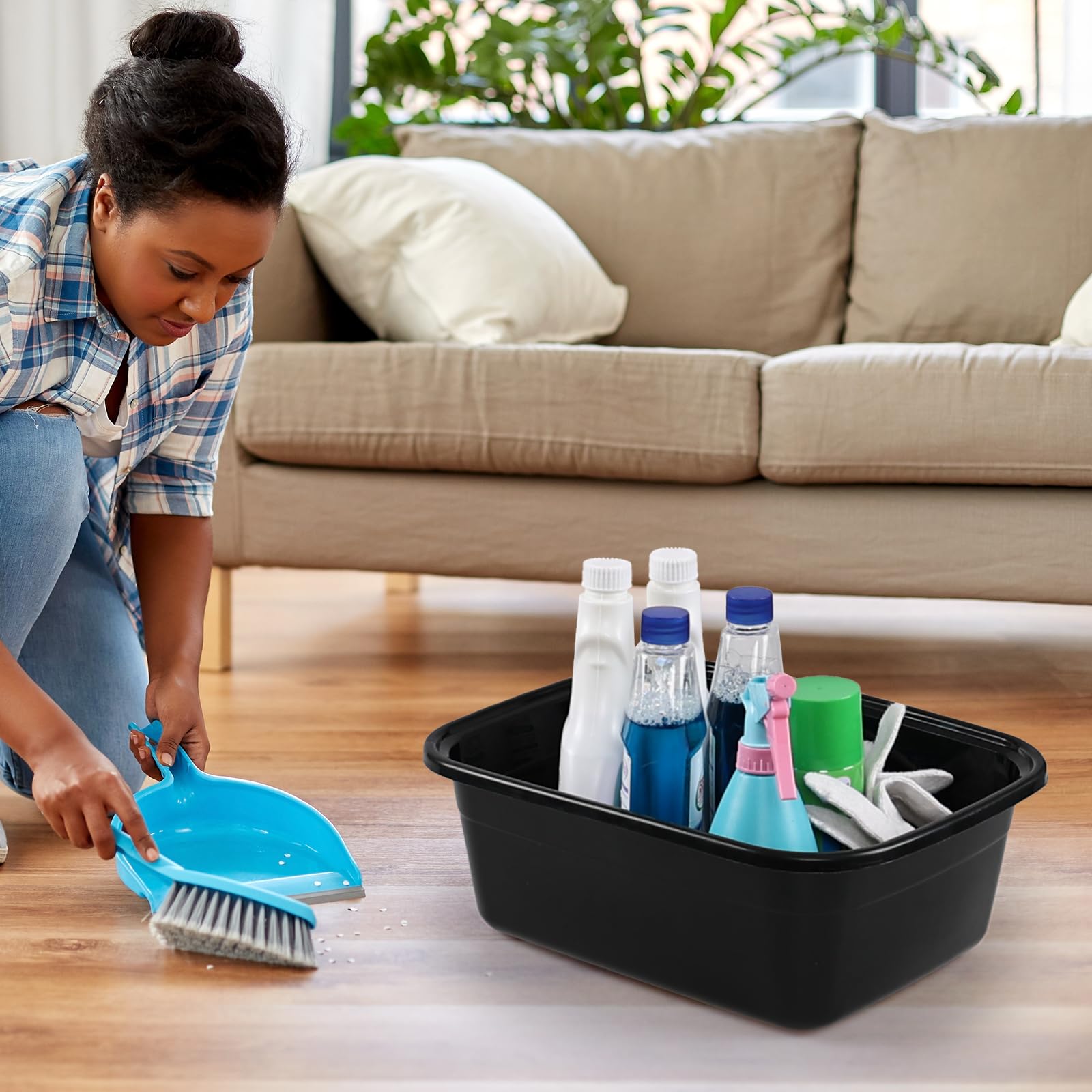 Ggbin 4-Pack 12 Quart Rectangular Plastic Wash Basin - Small Dishpan Wash Tub for Kitchen, Bathroom & Laundry - Durable Black Plastic Utility Tub for Washing Dishes, Clothes & Household Cleaning