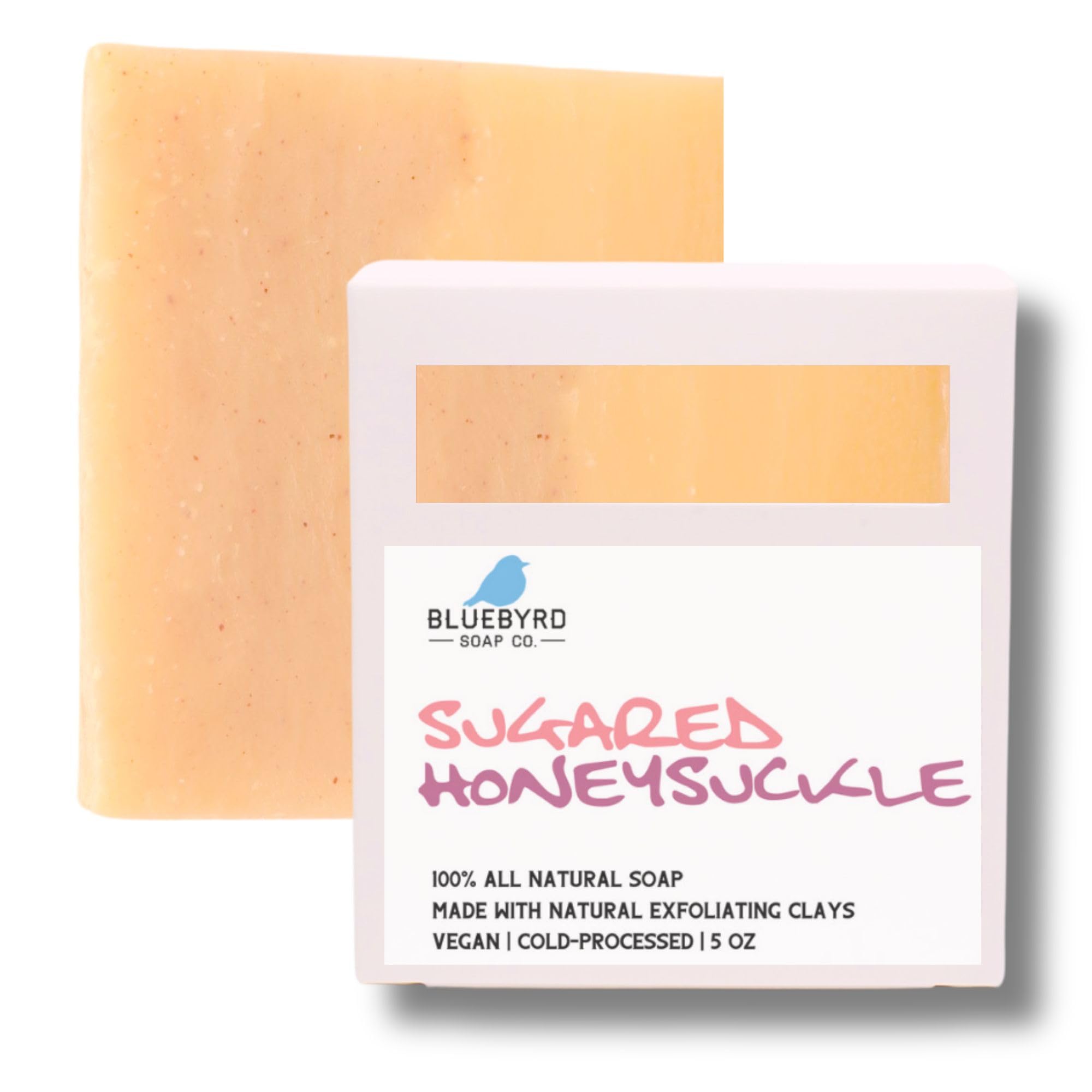 Bluebyrd Soap Co. Honeysuckle Bar Soap - Organic Floral Scented Handmade Soap for Healthy Skin | Vegan, Cold Processed, Plant-Based Oil Soap Bar | Gentle Cleansing for Face & Body | Perfect for Daily Use, Spa Days & Gift Giving