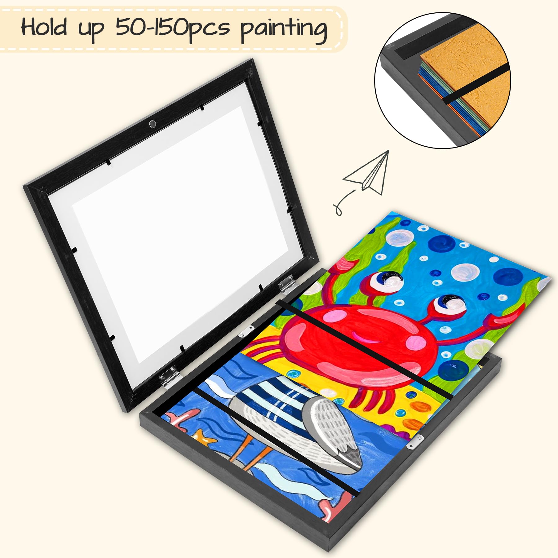 Kids Art Frames - Adjustable 8.5x11 Picture Display Frame for Children's Drawings - Holds 50 Photos with Front Opening Design - Perfect for Bedroom, Classroom & Office Decor (Black) | Great for Organizing Kids' Artwork & School Projects