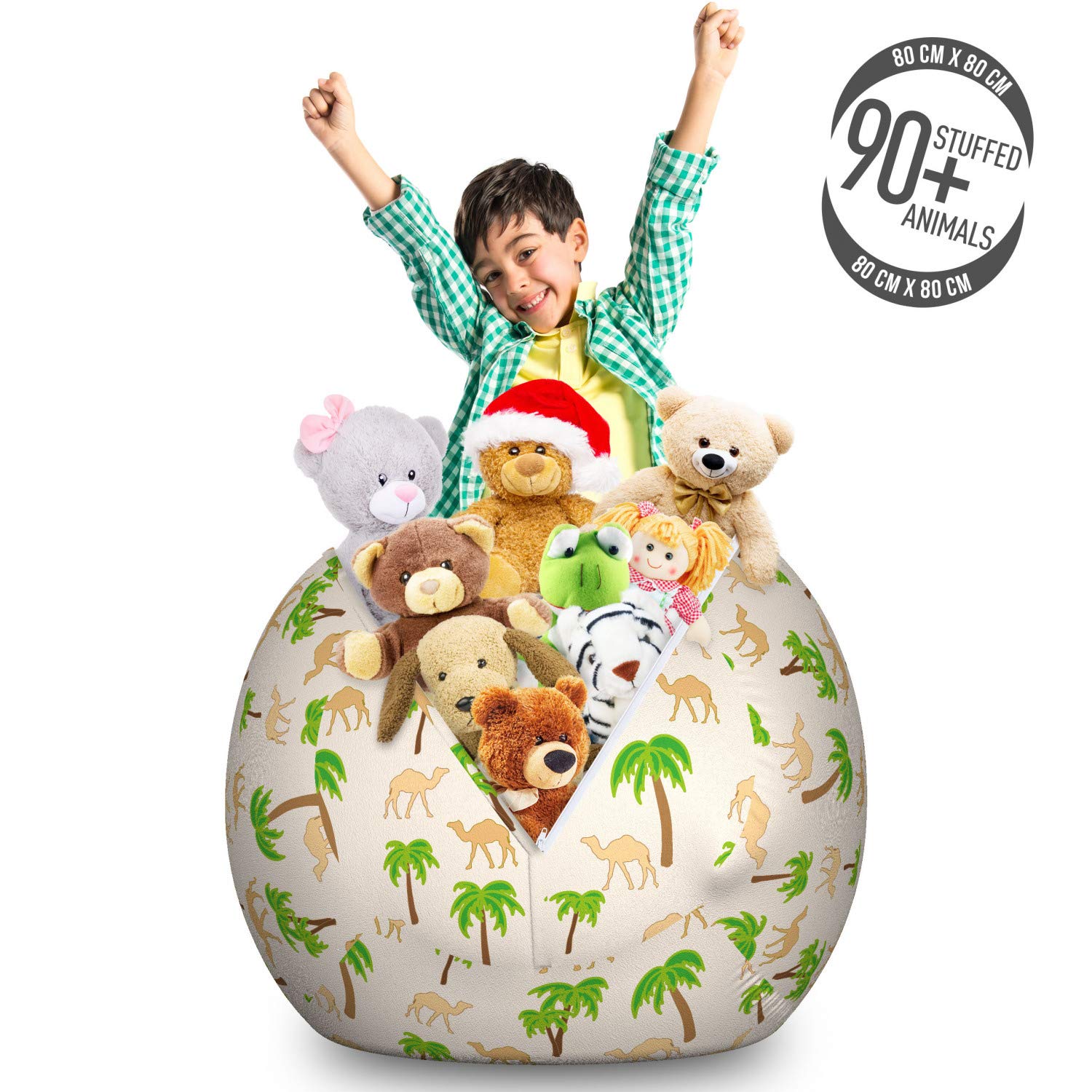 Ambesonne Oasis Storage Toy Bag Chair - Large Washable Stuffed Animal Organizer with Camels & Palm Trees Pattern, Eggshell & Multicolor - Perfect for Kids' Room, Playroom, and Dorm Organization