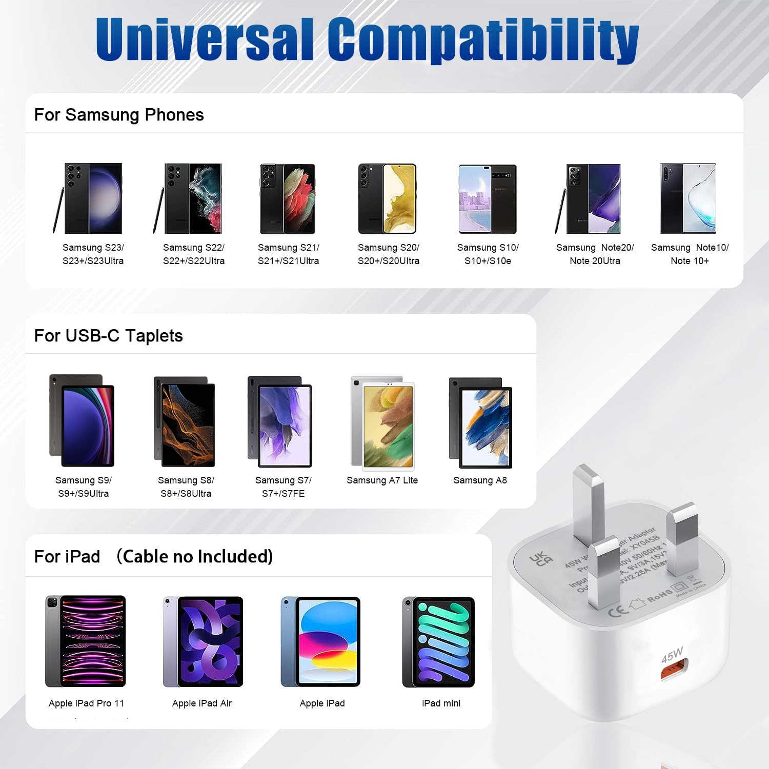 45W Samsung Super Fast Charger - Compatible with Galaxy S24 Ultra/S25 Plus/S23 FE/S24/S22/S21/S20, A54/A55/A25/A15/A16/A05S/A53/A34/A23 5G, Z Fold 4/5, Z Flip, Tab S7/S8/S9 - Fast Charging Plug & Cable for Home, Office & Travel